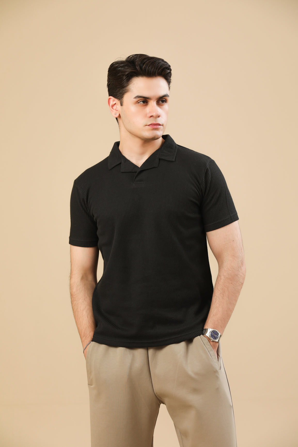 Black Drop Needle Revere Polo - Men