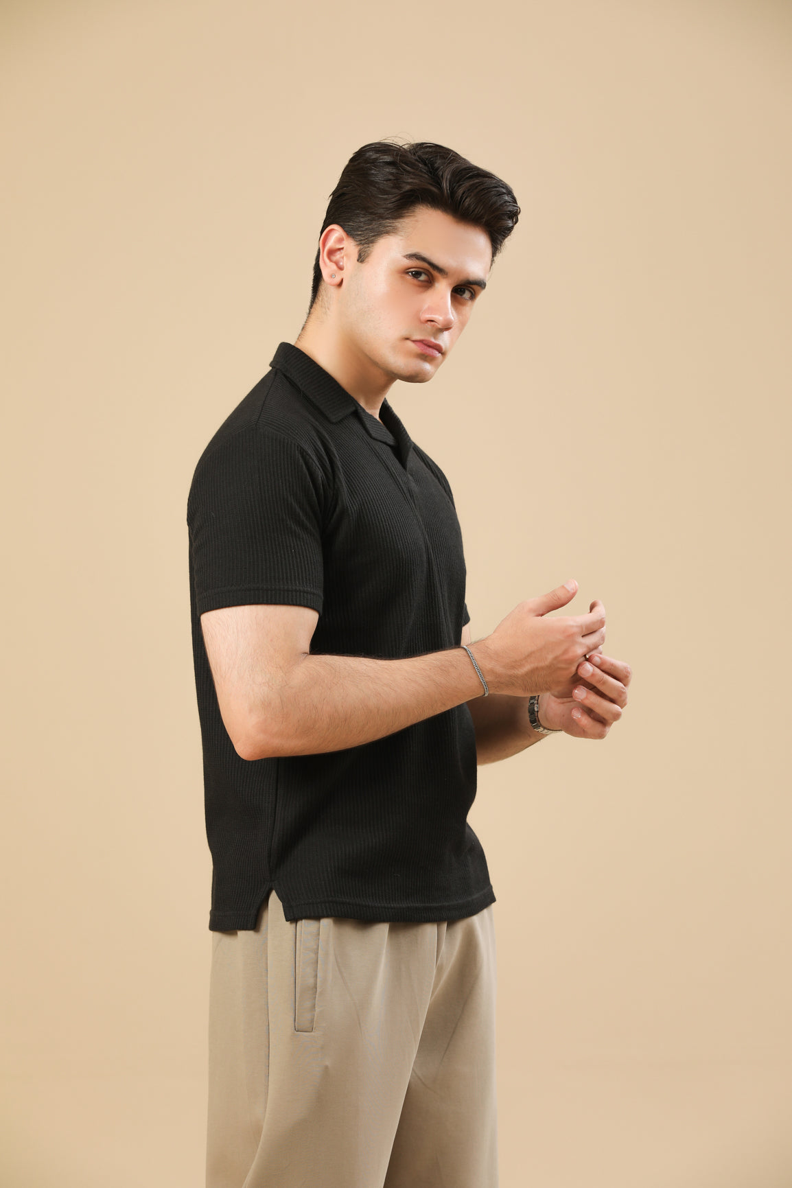 Black Drop Needle Revere Polo - Men