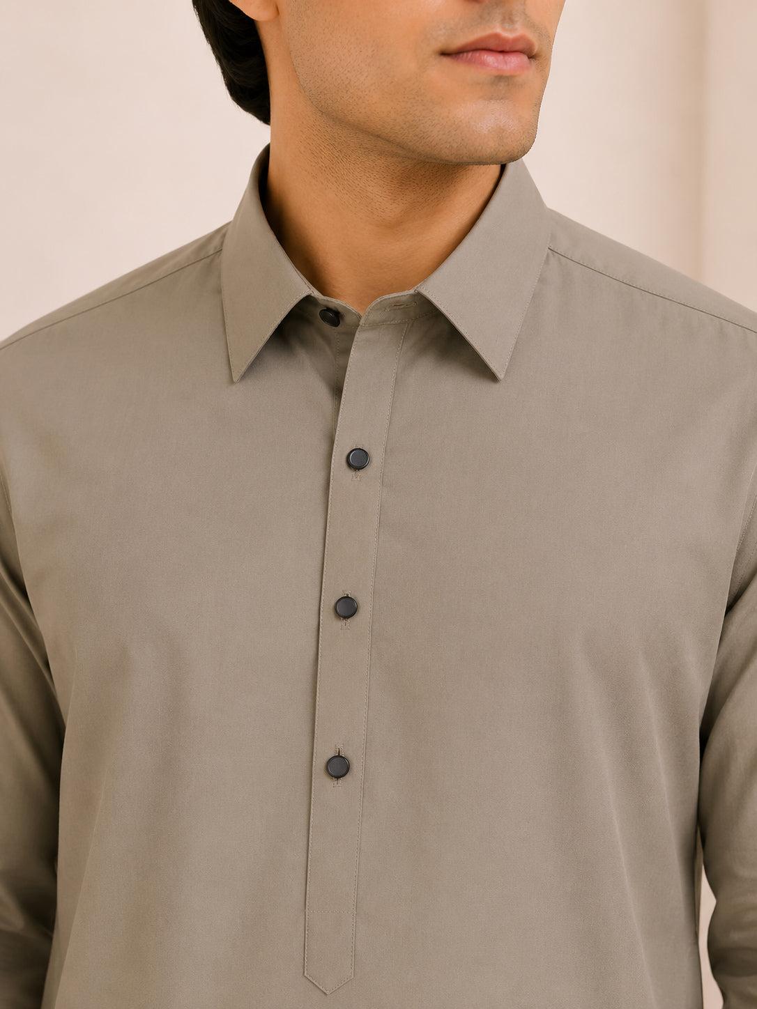 Sand Beige French Collar Kameez Shalwar - Men