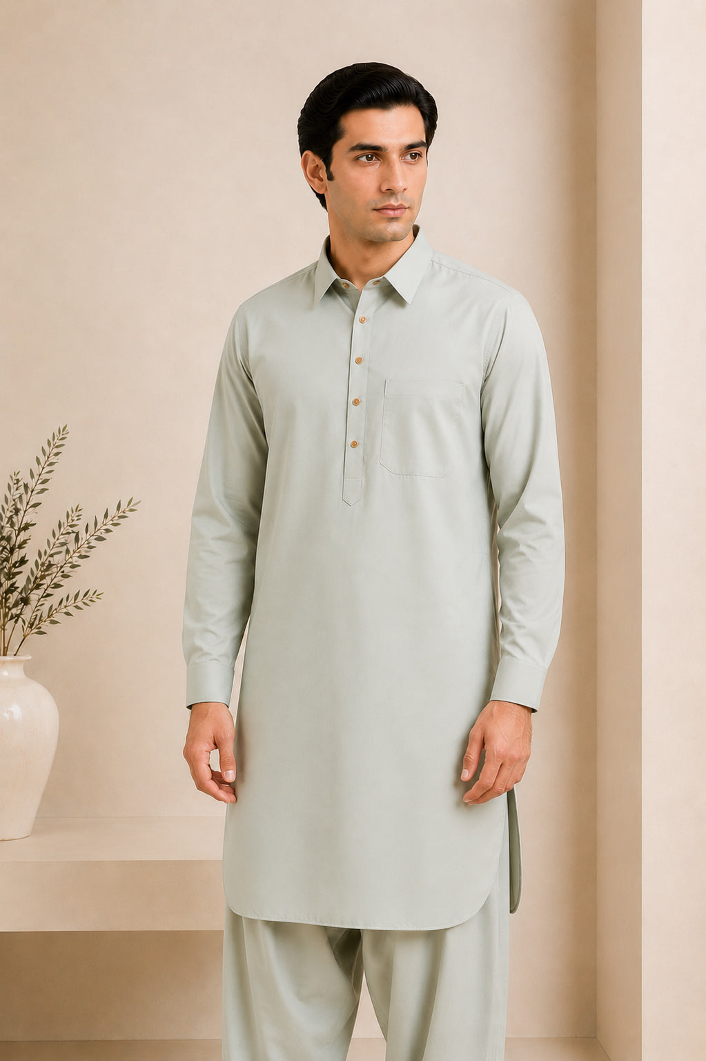 Ash Mint French Collar Kameez Shalwar - Men