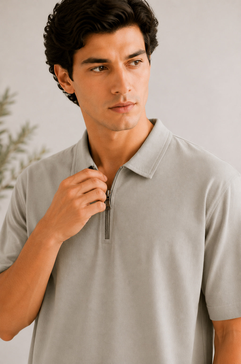 Ash White Terry Zipper Polo - Men