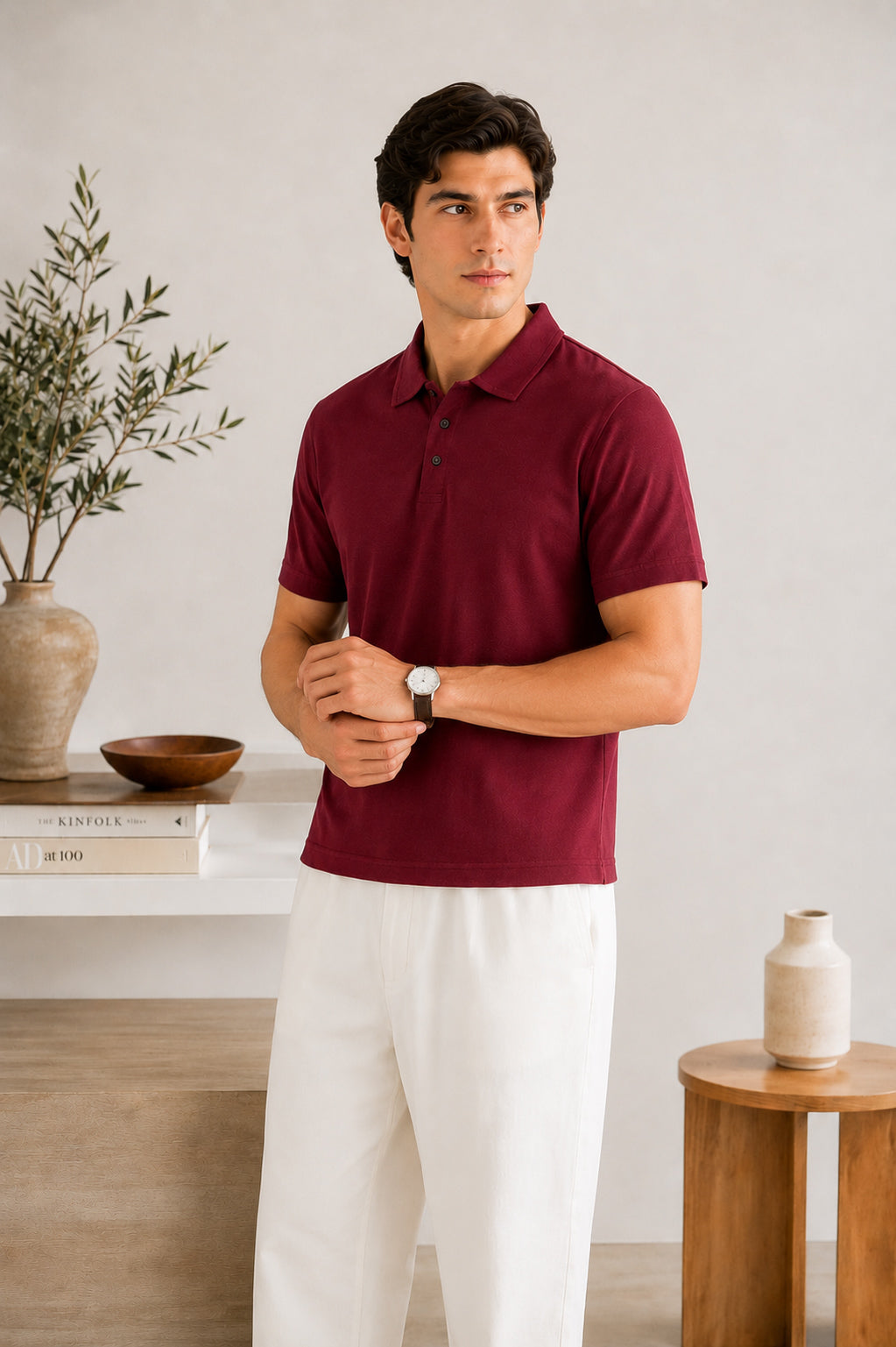 Maroon Basic Polo - Smart Fit- Men - Men