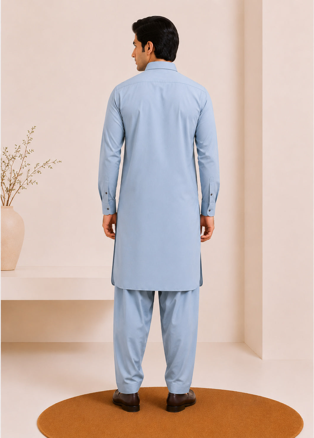 Powder Blue French Collar Kameez Shalwar - Men