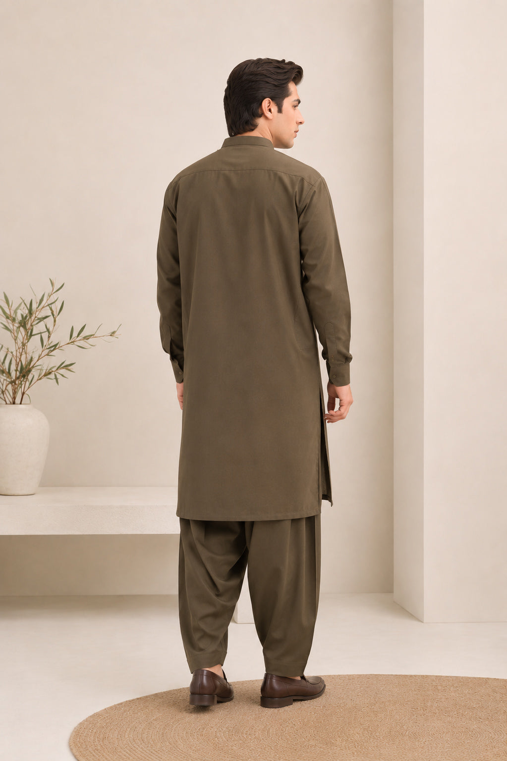 Olive Green Kurta Trouser/Shalwar - Men - Men