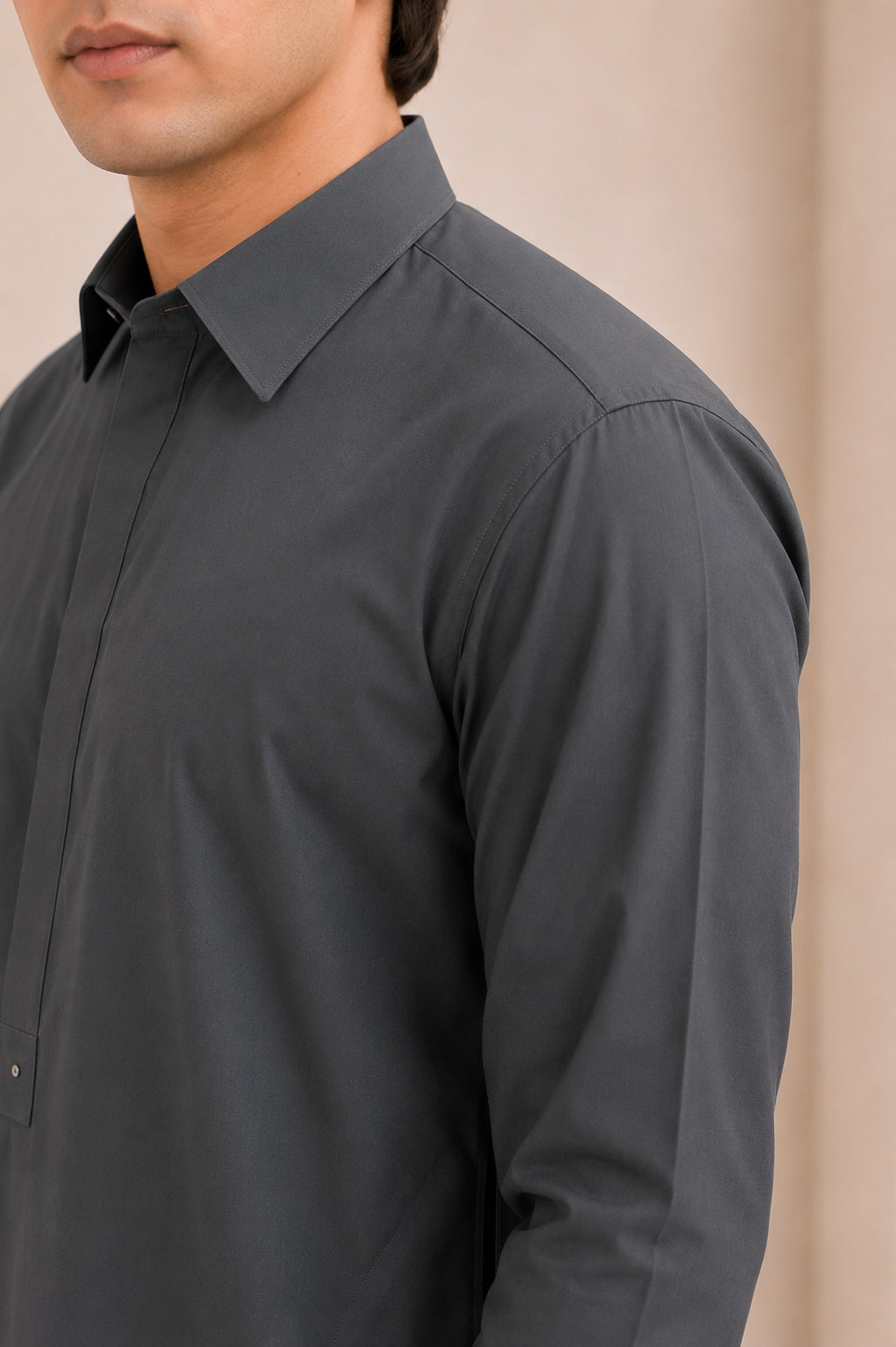 Charcoal Grey French Collar Kameez Shalwar - Men