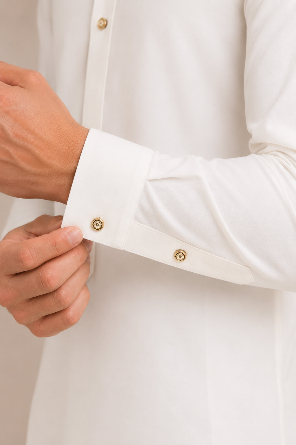 White Bosky French Collar Kameez Shalwar - Men
