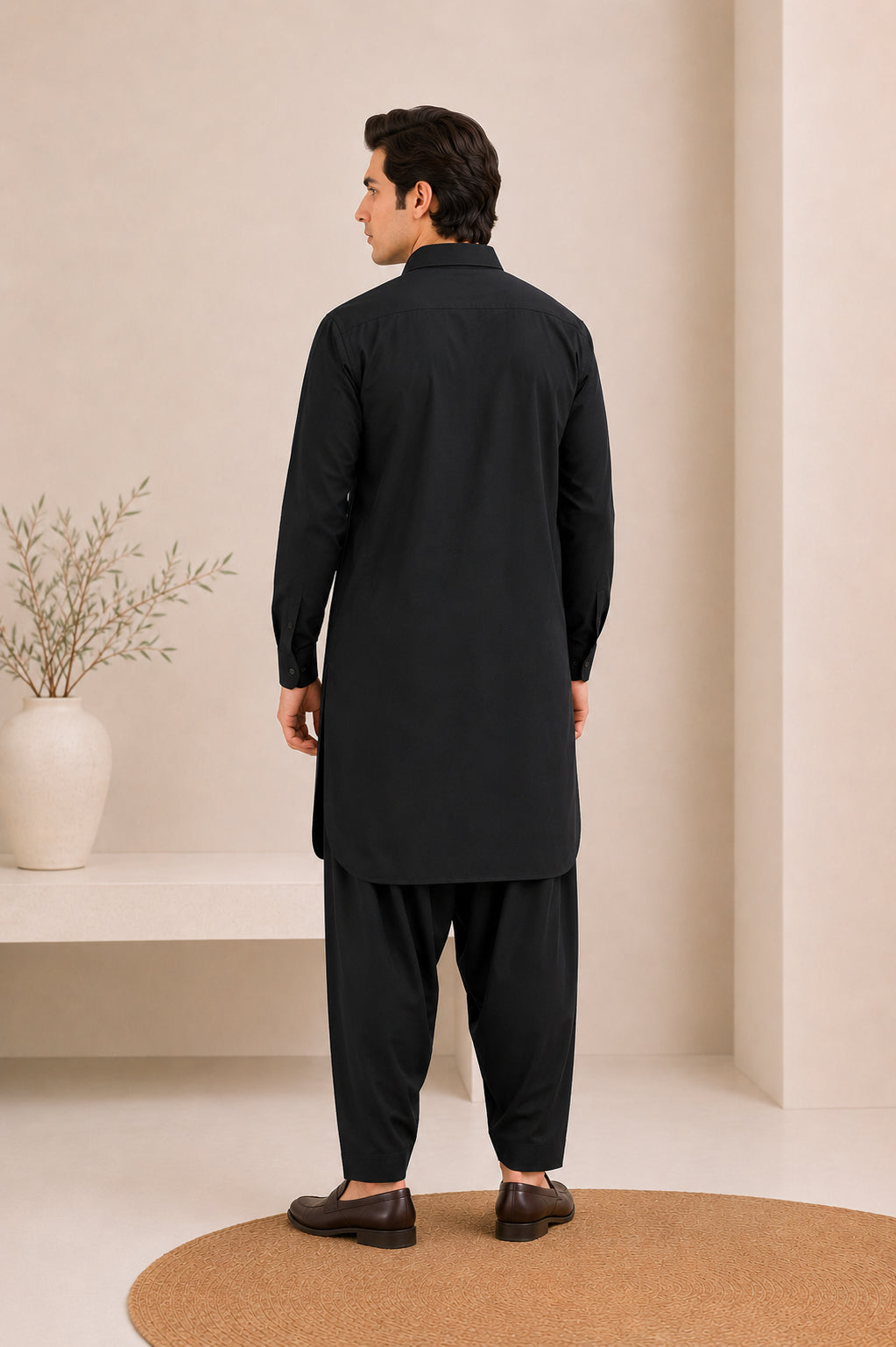 Black French Collar Kameez Shalwar - Men