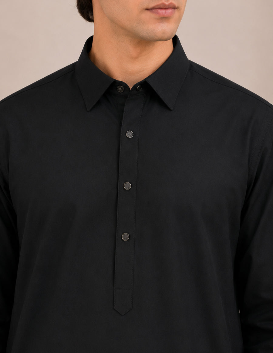 Black French Collar Kameez Shalwar - Men