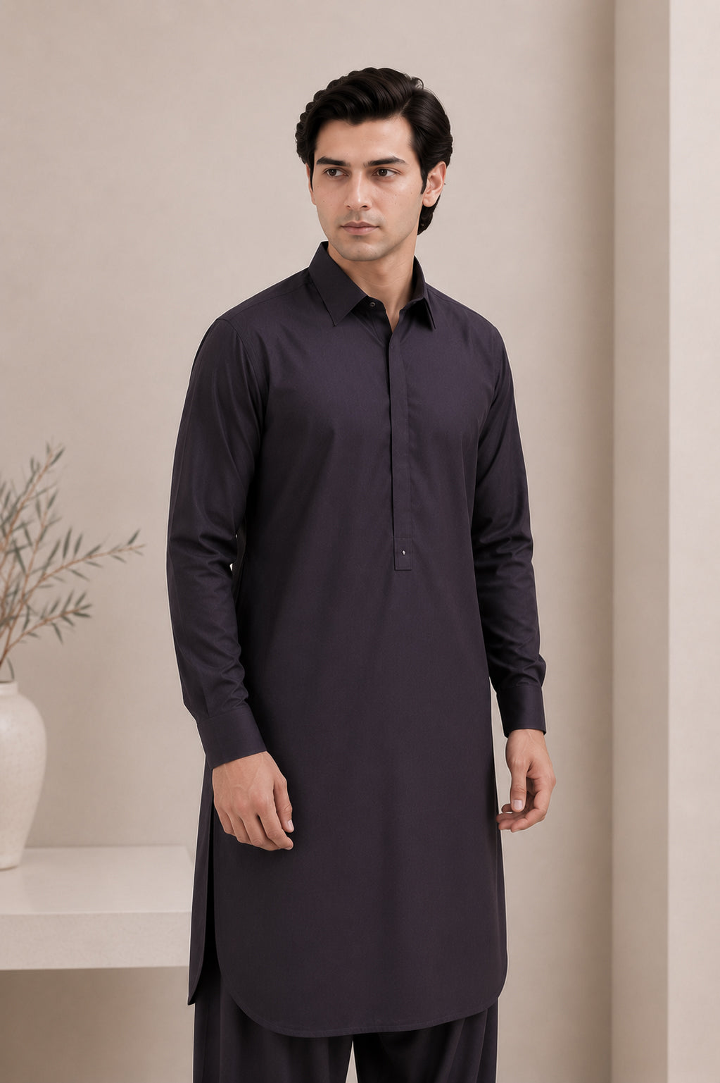 Deep Purple French Collar Kameez Shalwar - Men