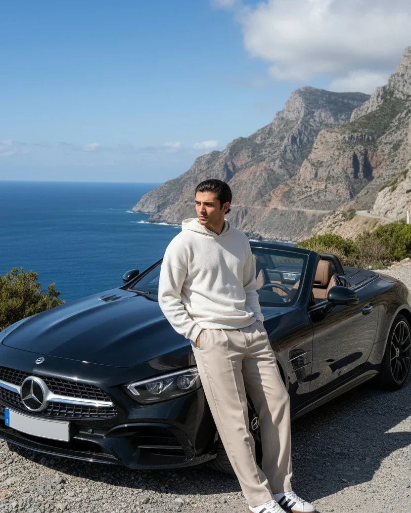 Off White Waffle Pullover Hoodie - Relaxed Fit - Men - Muraqsh -- Men Western