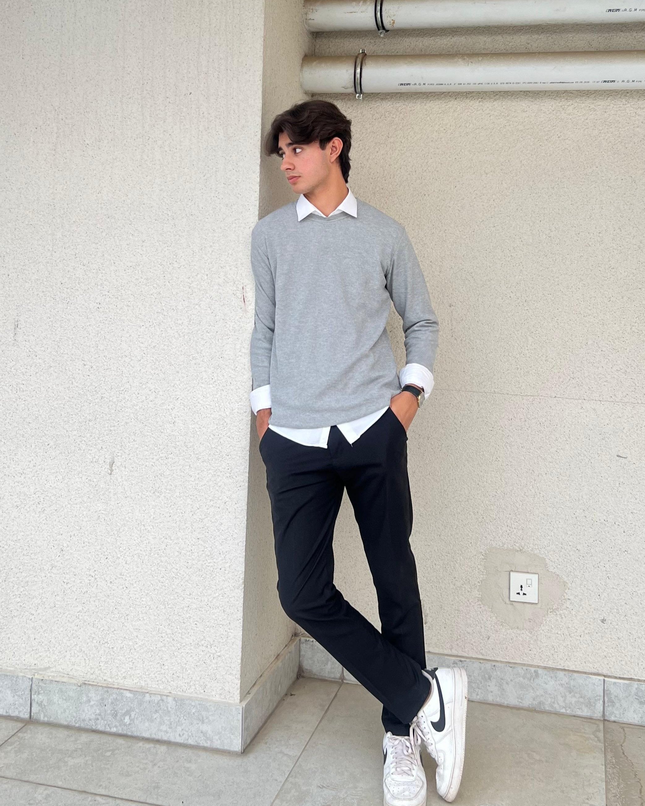 Waffle Grey Sweat Shirt - Men