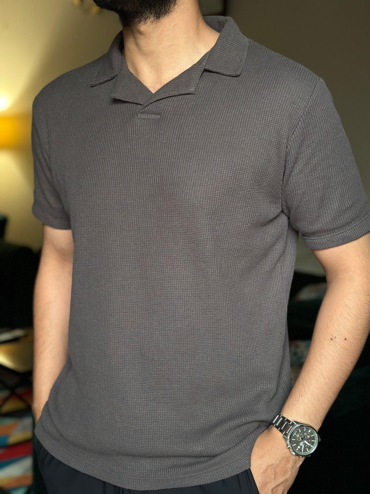 Waffle Heather Grey Revere Polo - Muraqsh -- Men Western