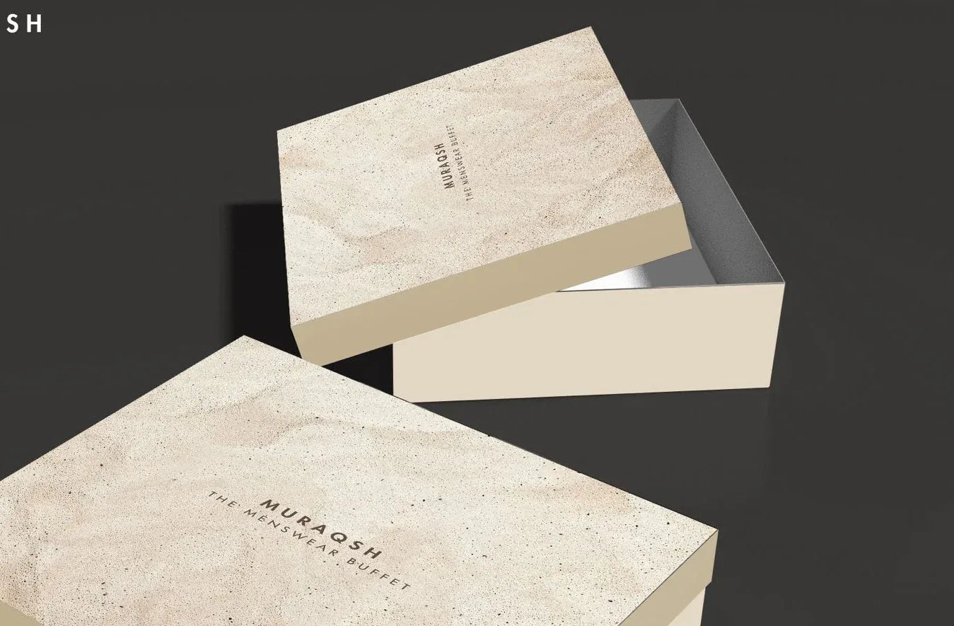 Premium Gift Box - Top Drip Off with Grooving Textured in Beige Pink - Muraqsh -- Menswear