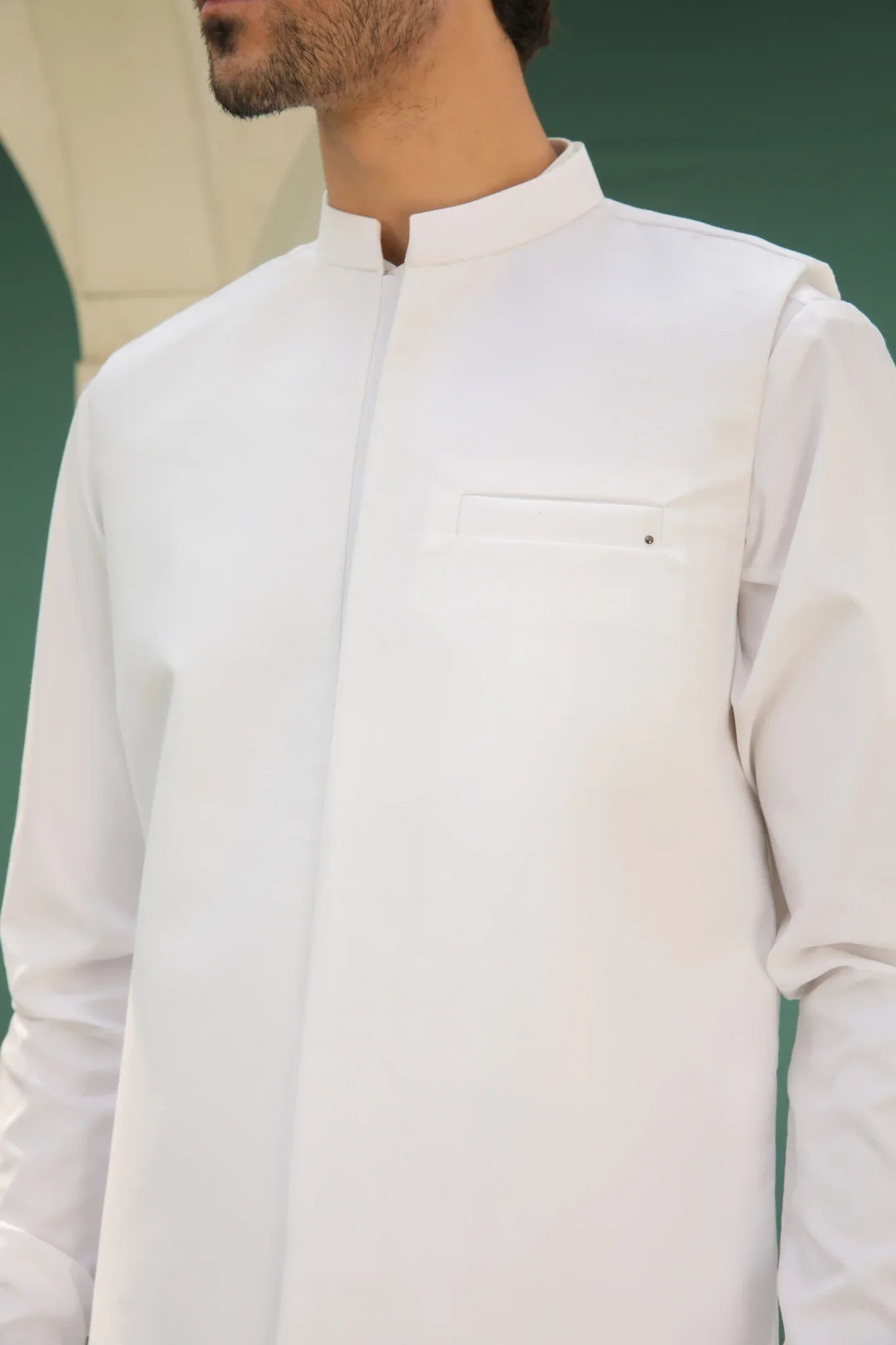 Off White Kameez Shalwar with Blended Waistcoat - Men - Muraqsh -- Menswear