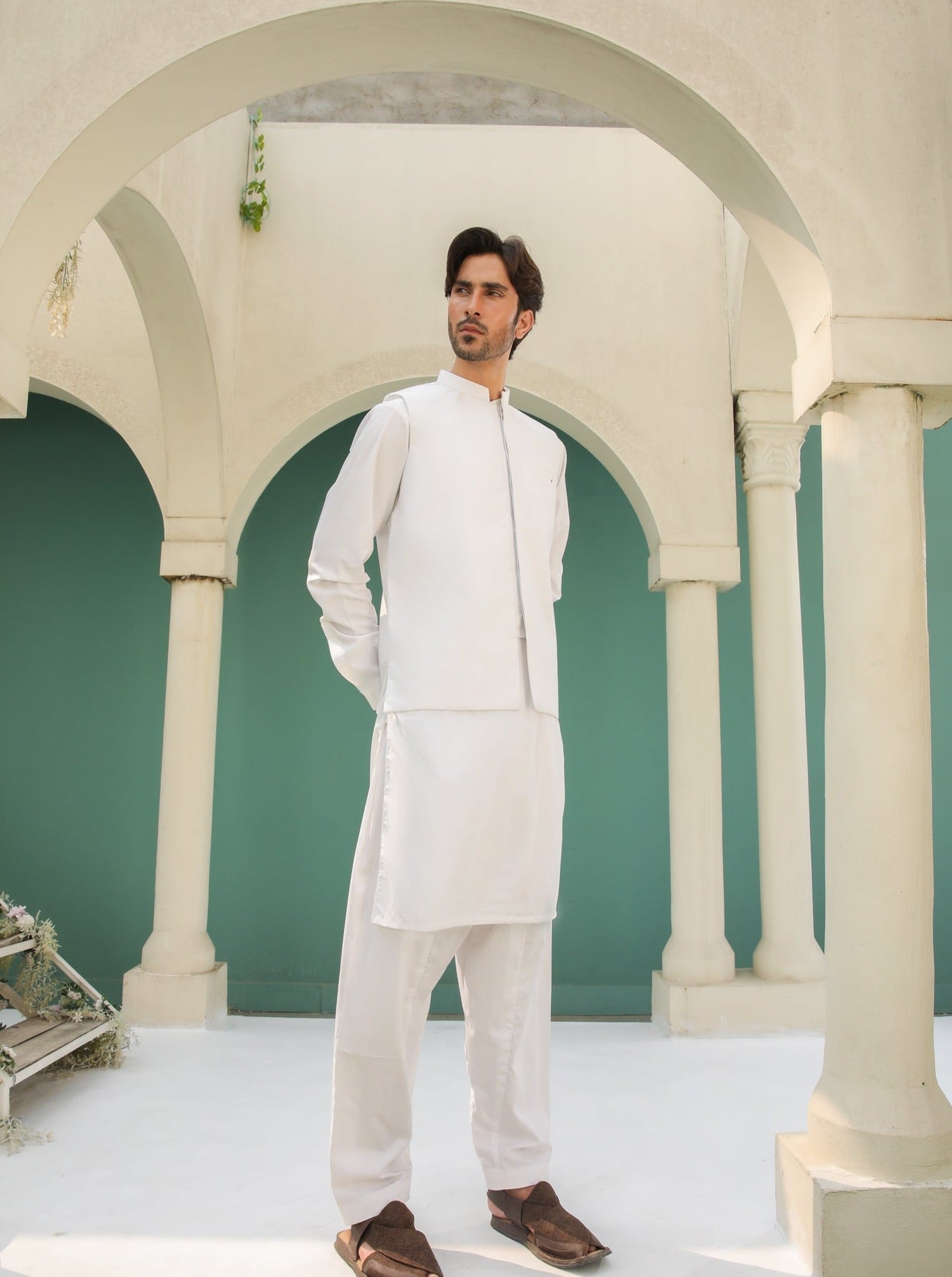 Off White Blended Waistcoat - Straigth Cut - Men