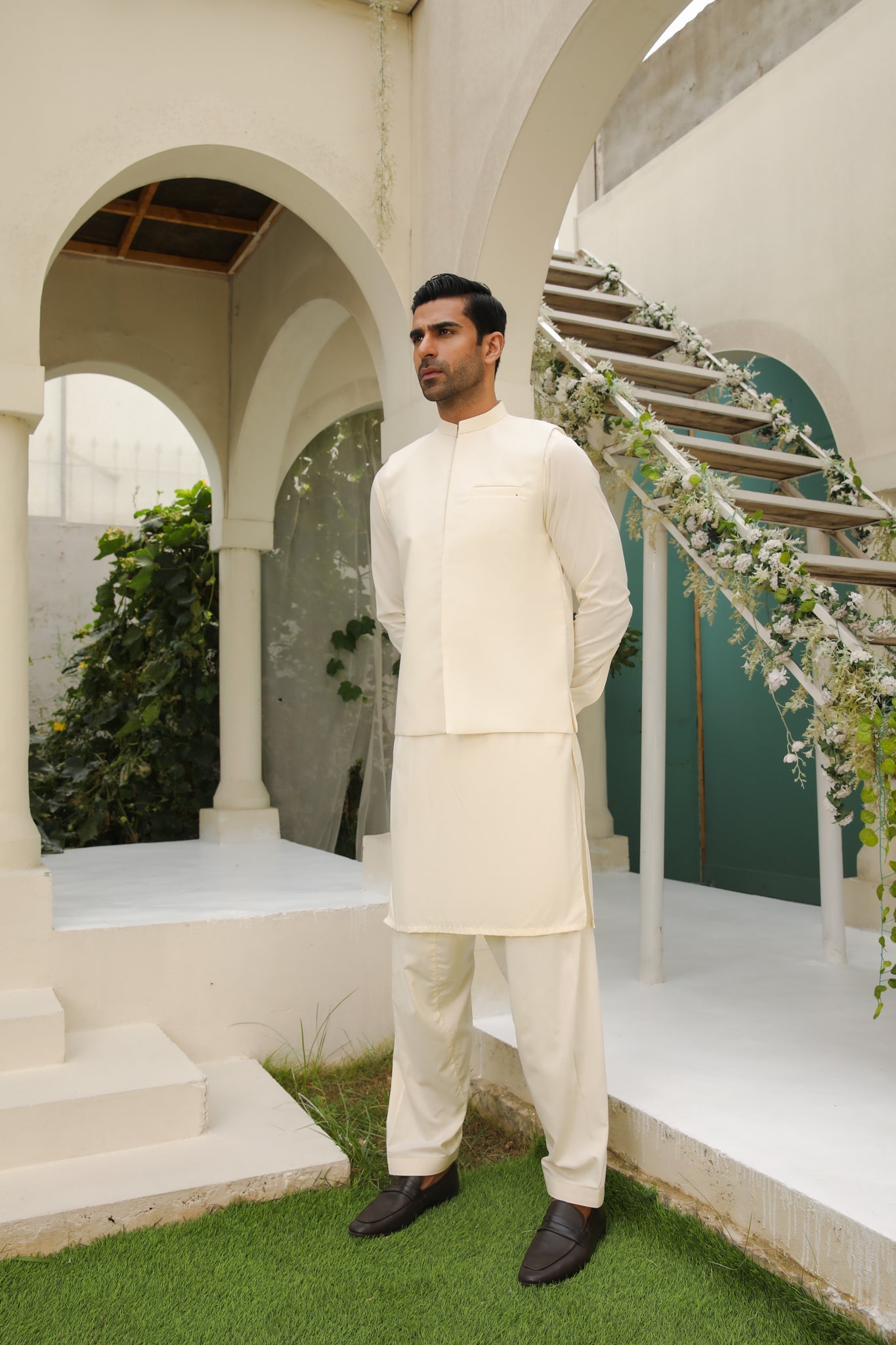 Bosky White Kameez Shalwar & Waistcoat - Men - 3 Piece