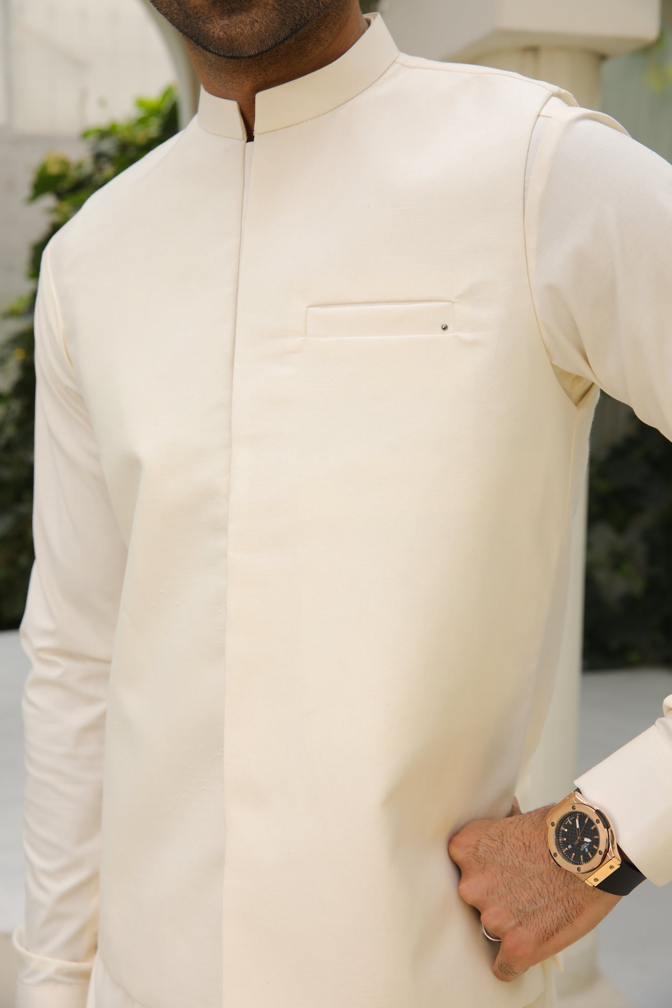 Bosky White Kameez Shalwar & Waistcoat - Men - 3 Piece