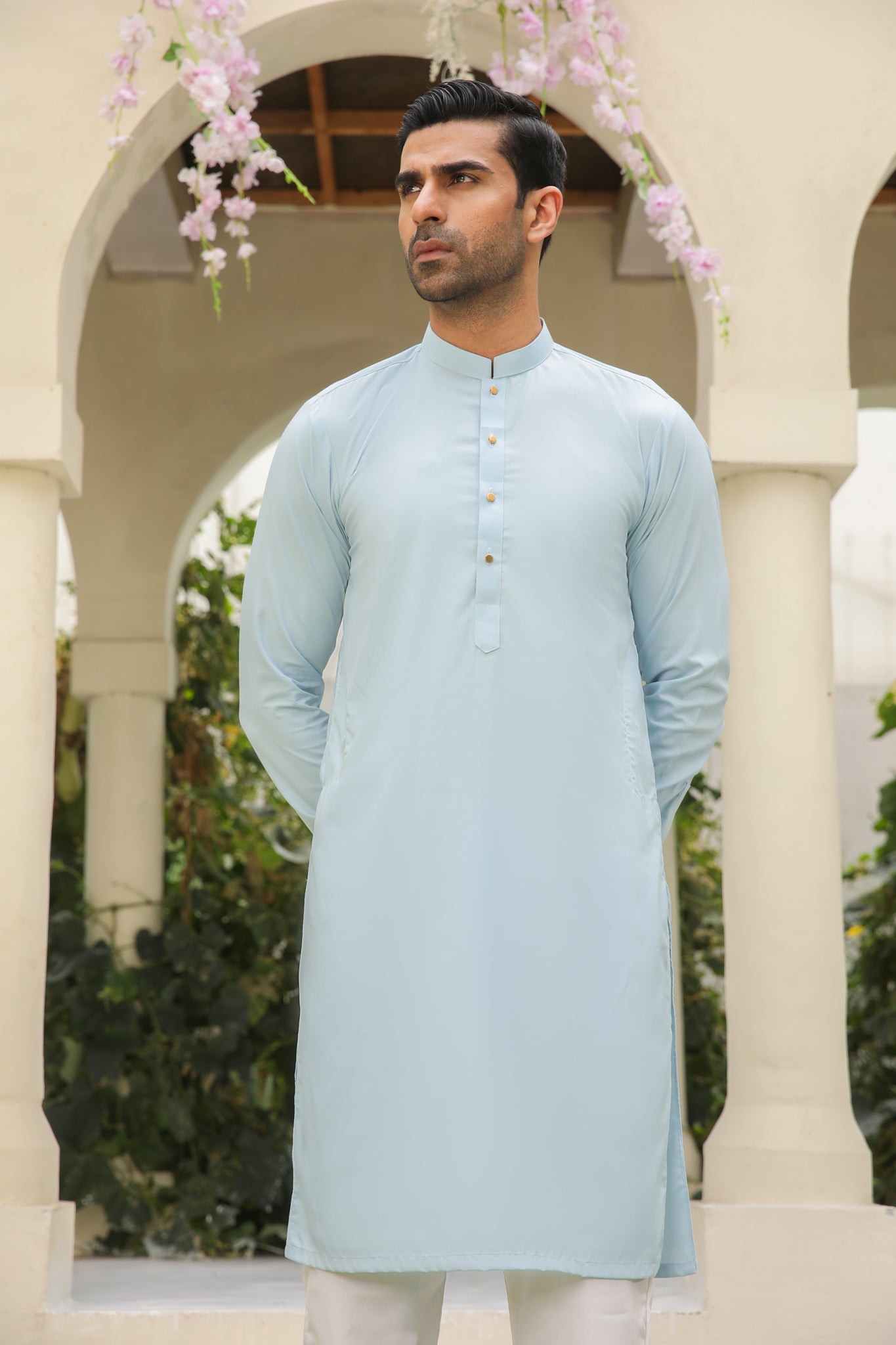 Sky Blue Kameez Shalwar/Trousers - Men - Plain