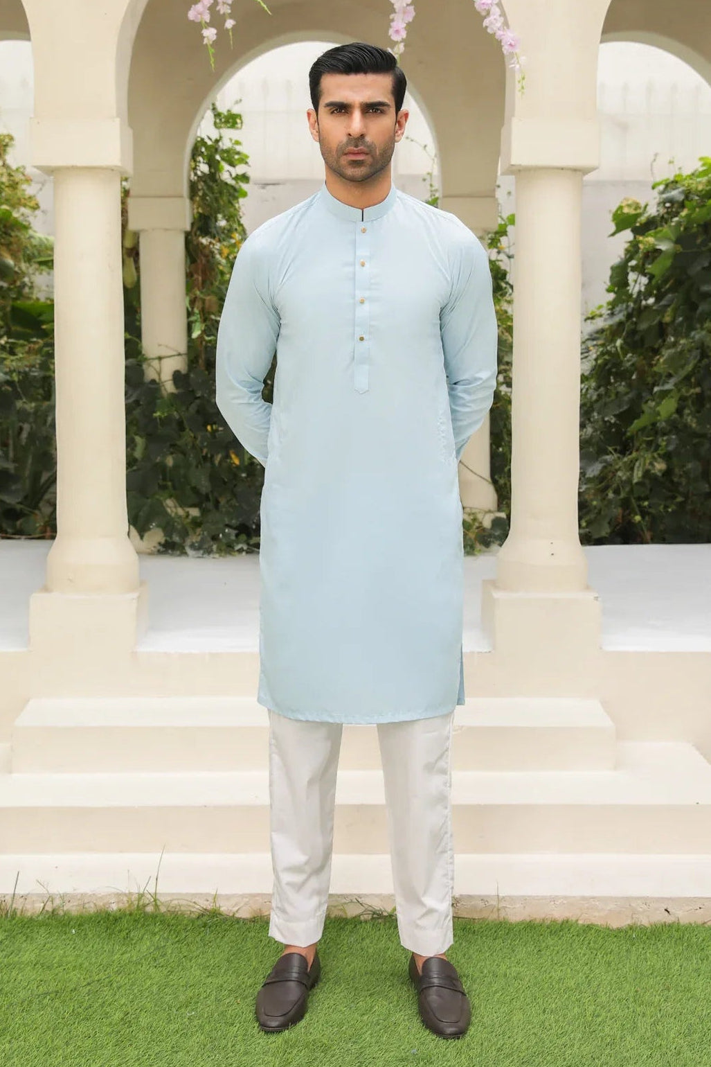 Sky Blue Kameez Shalwar/Trousers - Men - Plain