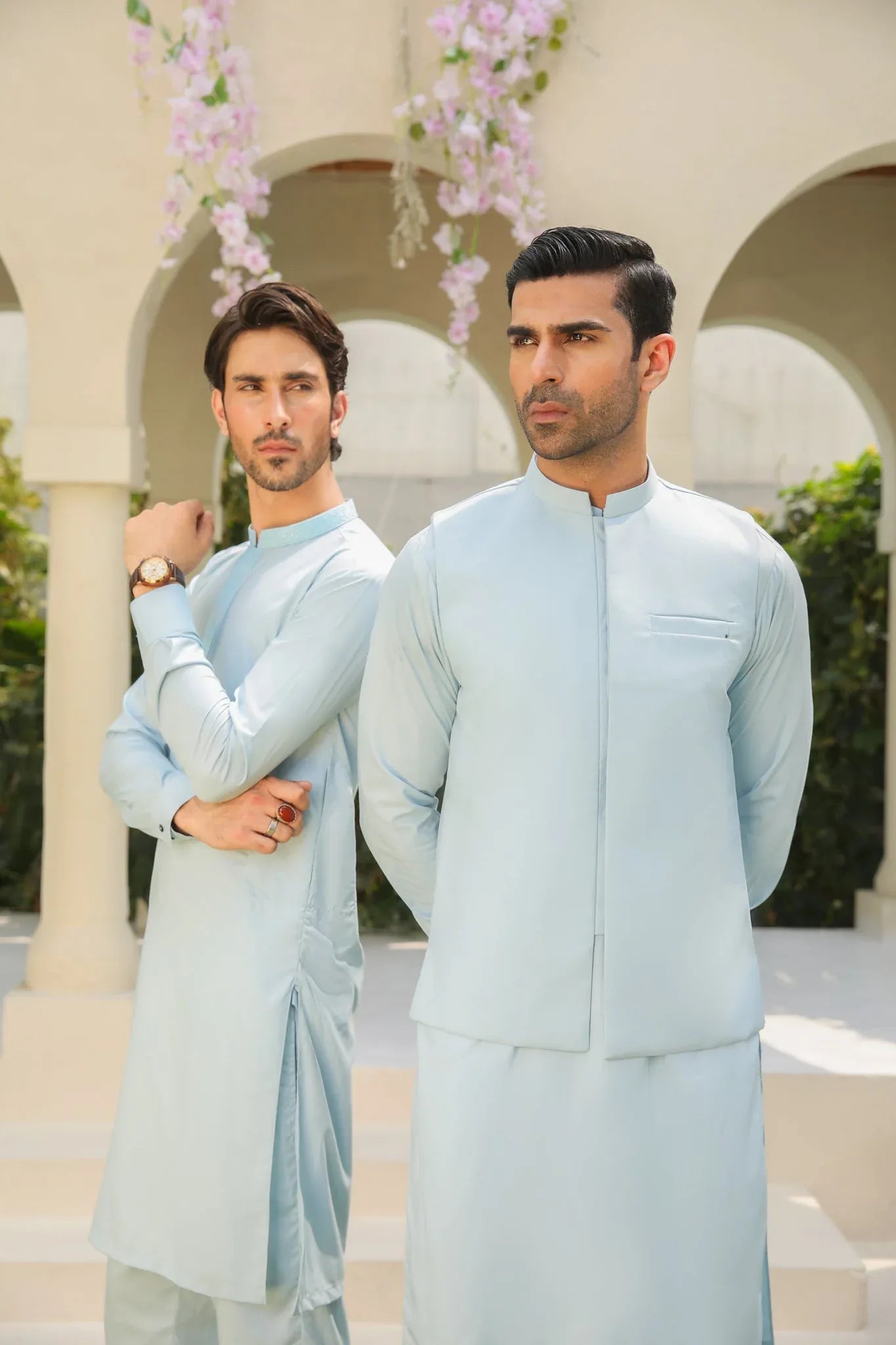Sky Blue Kurta Trouser with Waistcoat - Men - 3PC