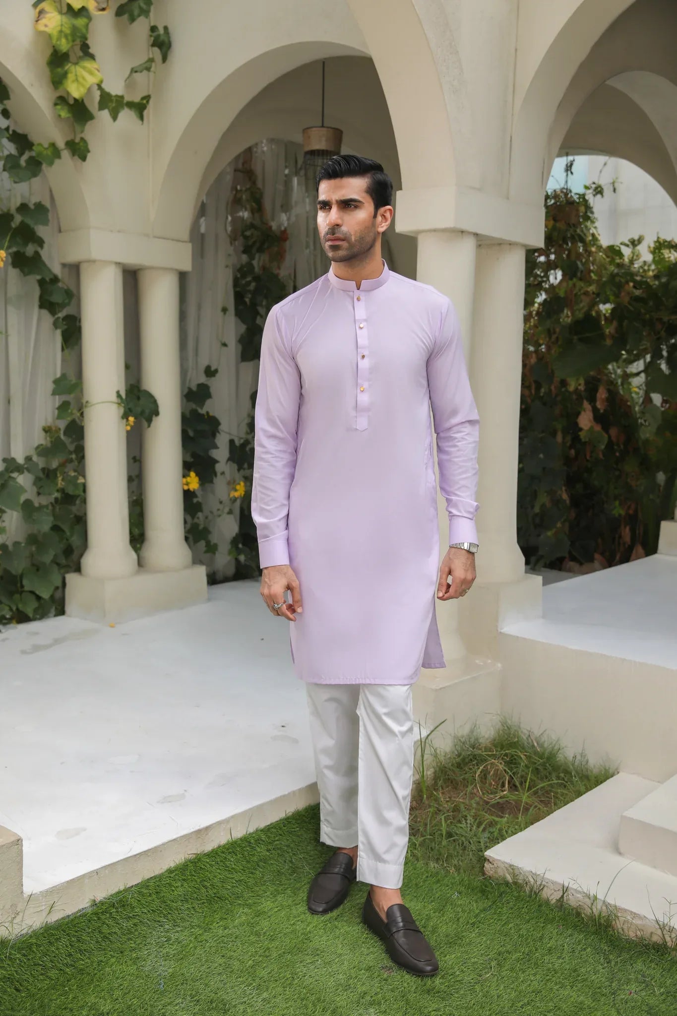 Light Purple Shalwar Kameez for Men Blended Fabric