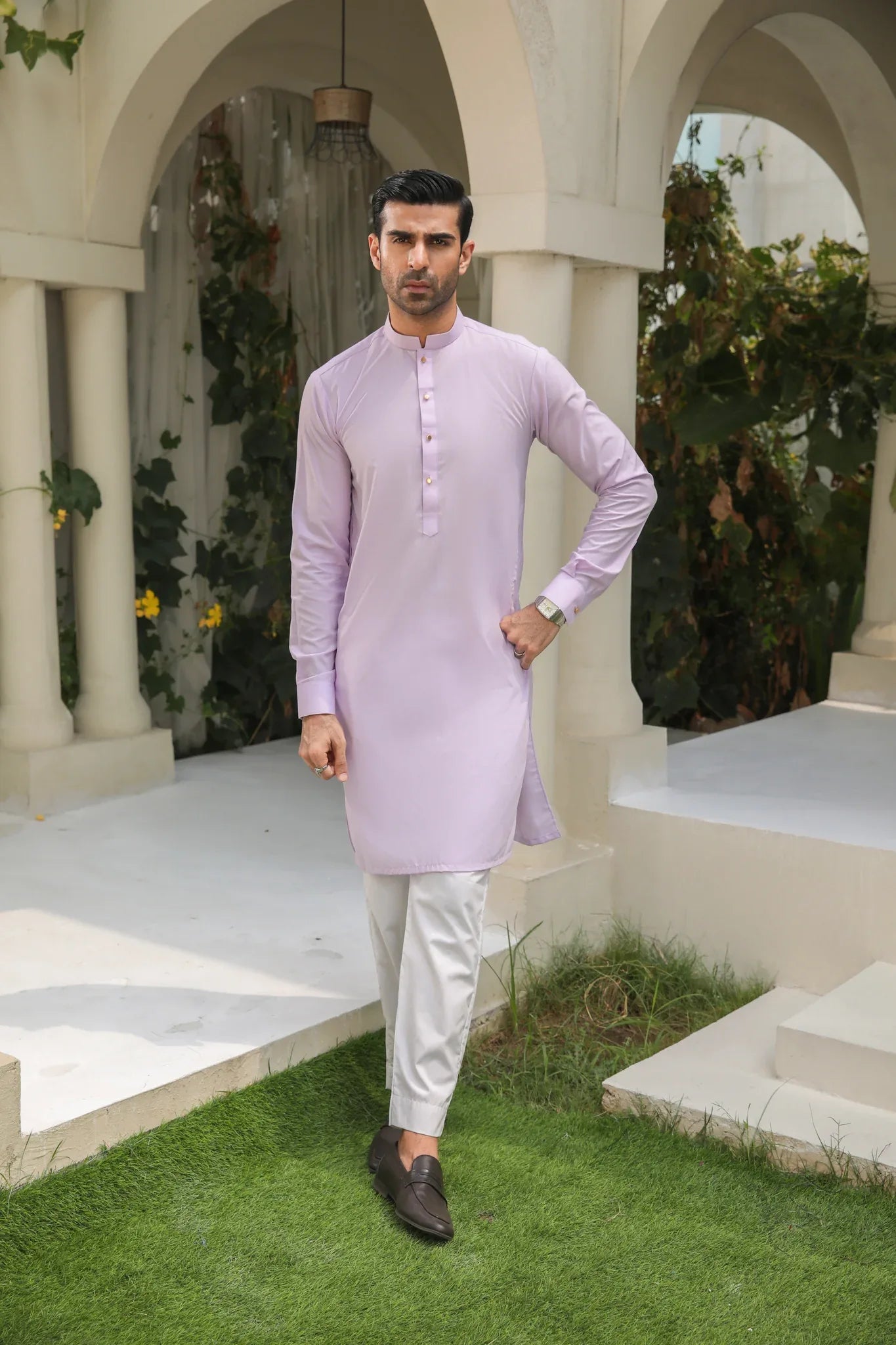 Lilac Kameez Shalwar/Trousers - Men - Plain