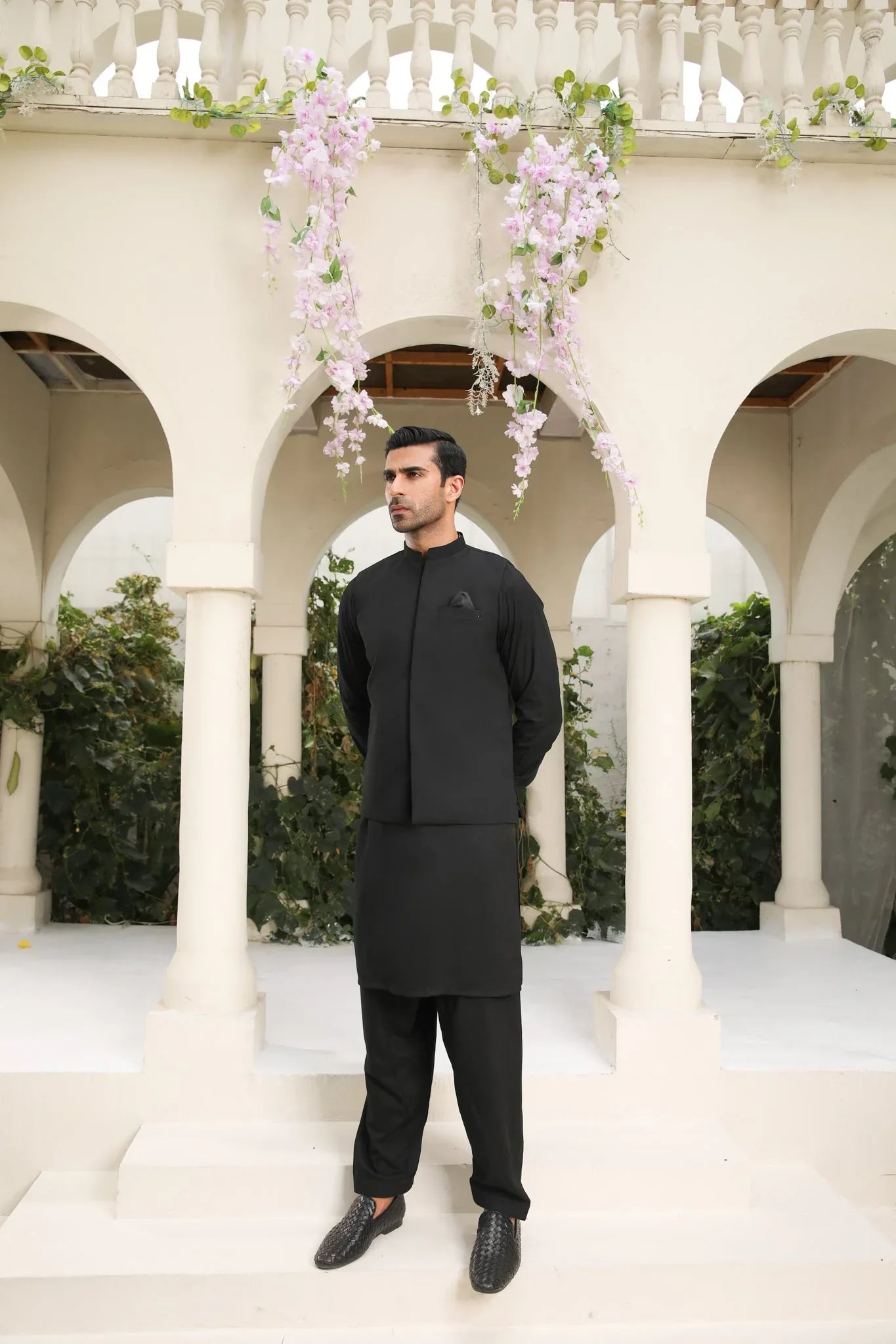 Midnight Black Kameez Shalwar with Waistcoat - Men - 3PC