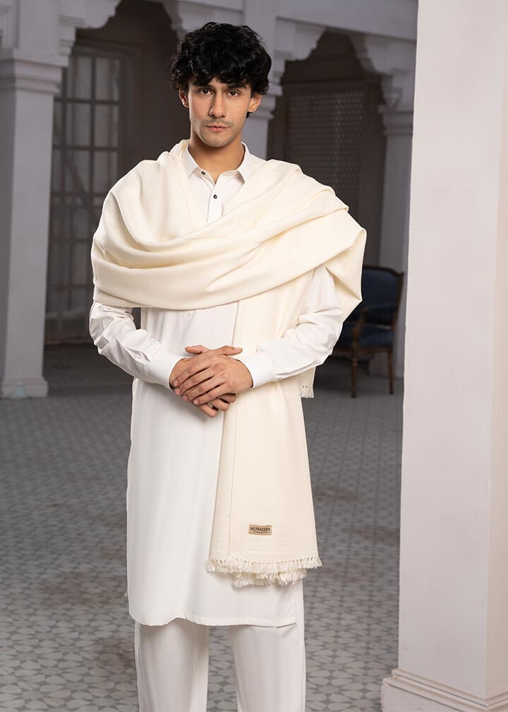 Off White Wool Shawl - Men