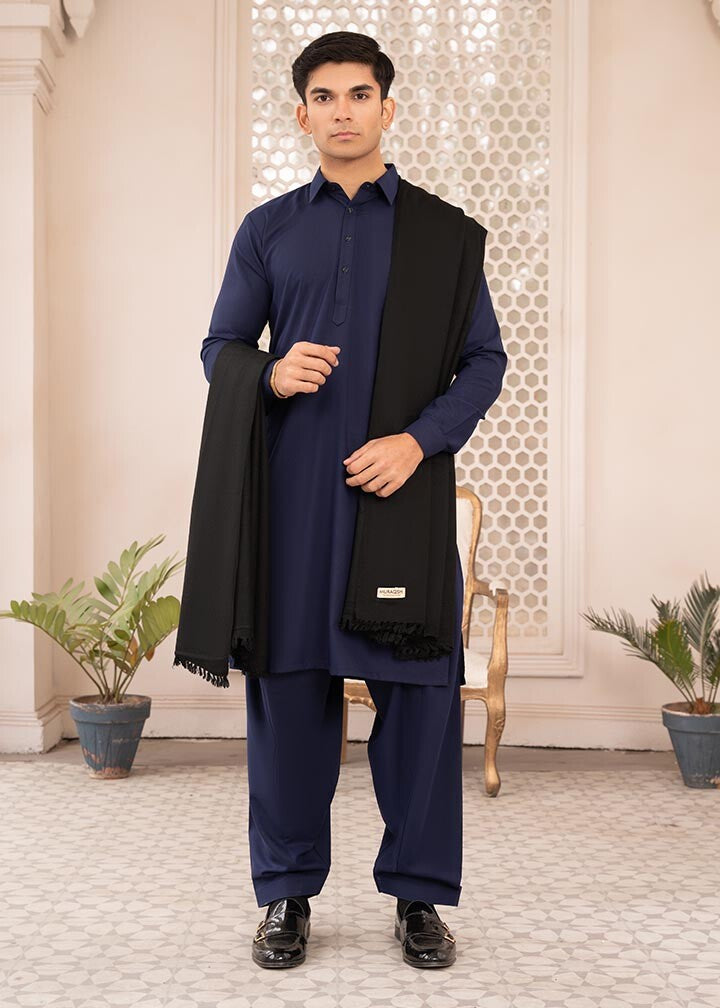 Black Wool Shawl - Men