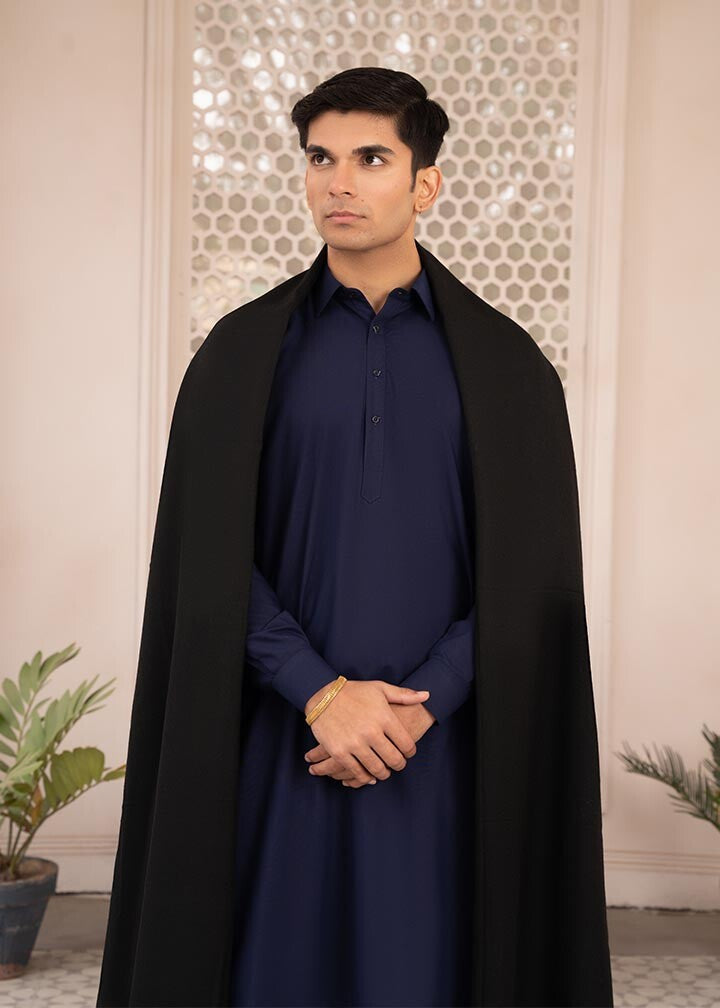 Black Wool Shawl - Men