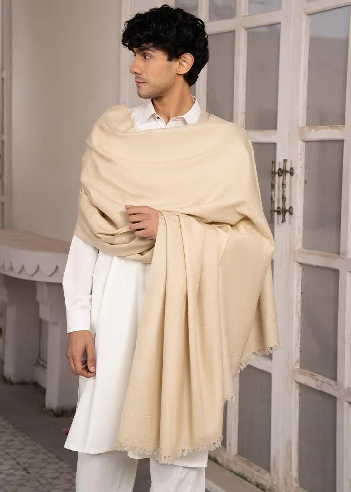 Beige Wool Shawl Men