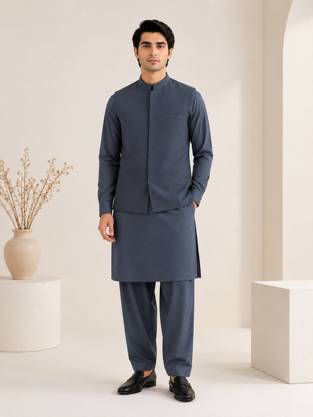 Charcoal Grey Blended Waistcoat - Straigth Cut - Men