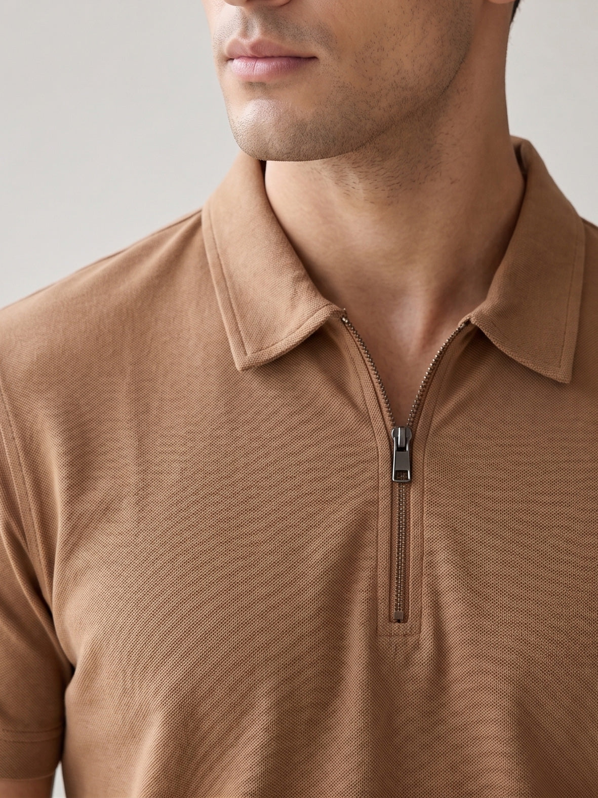 Camel Basic Zipper Polo - Smart Fit- Men