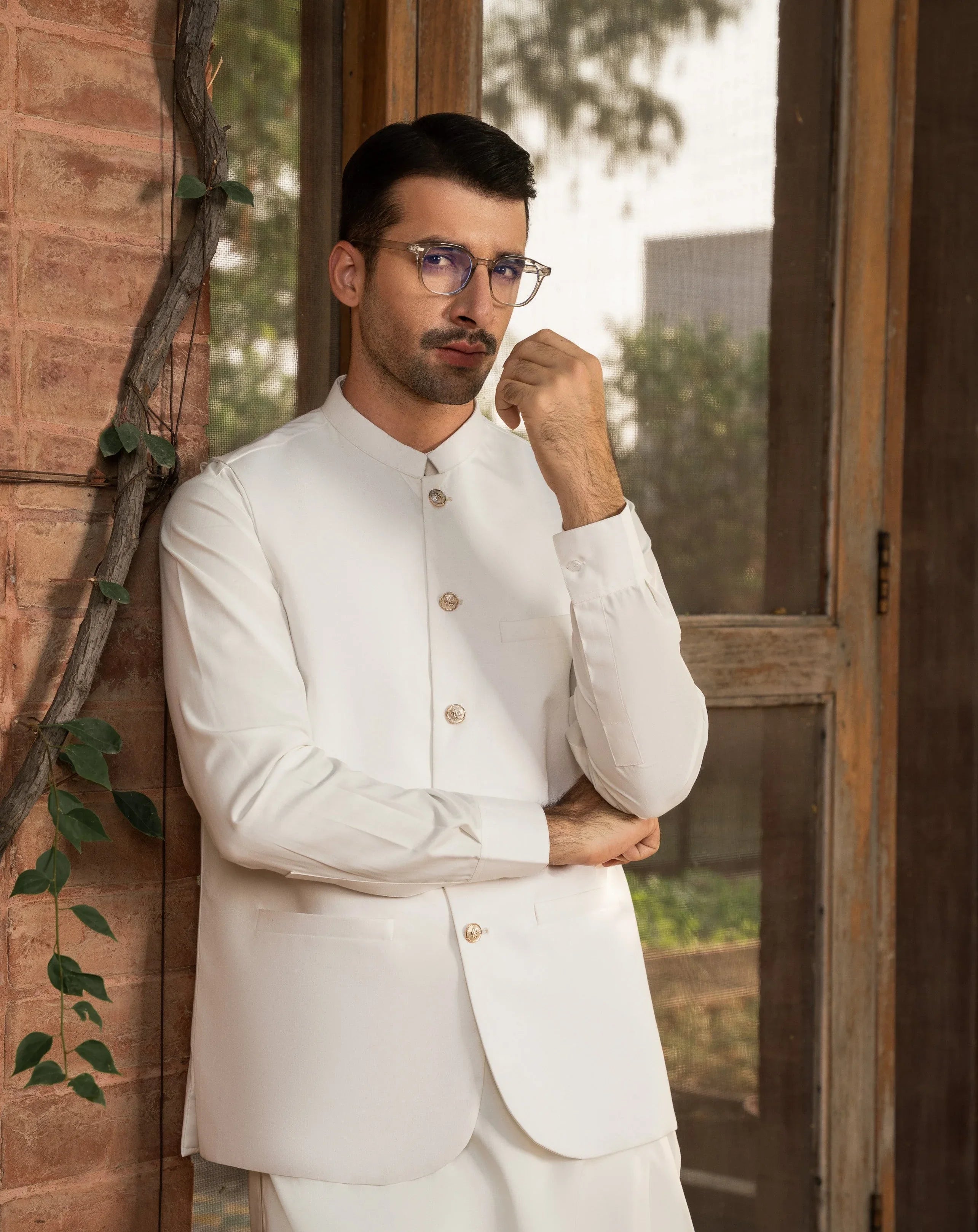 Off White Waistcoat with off white Kurta Trouser for Men