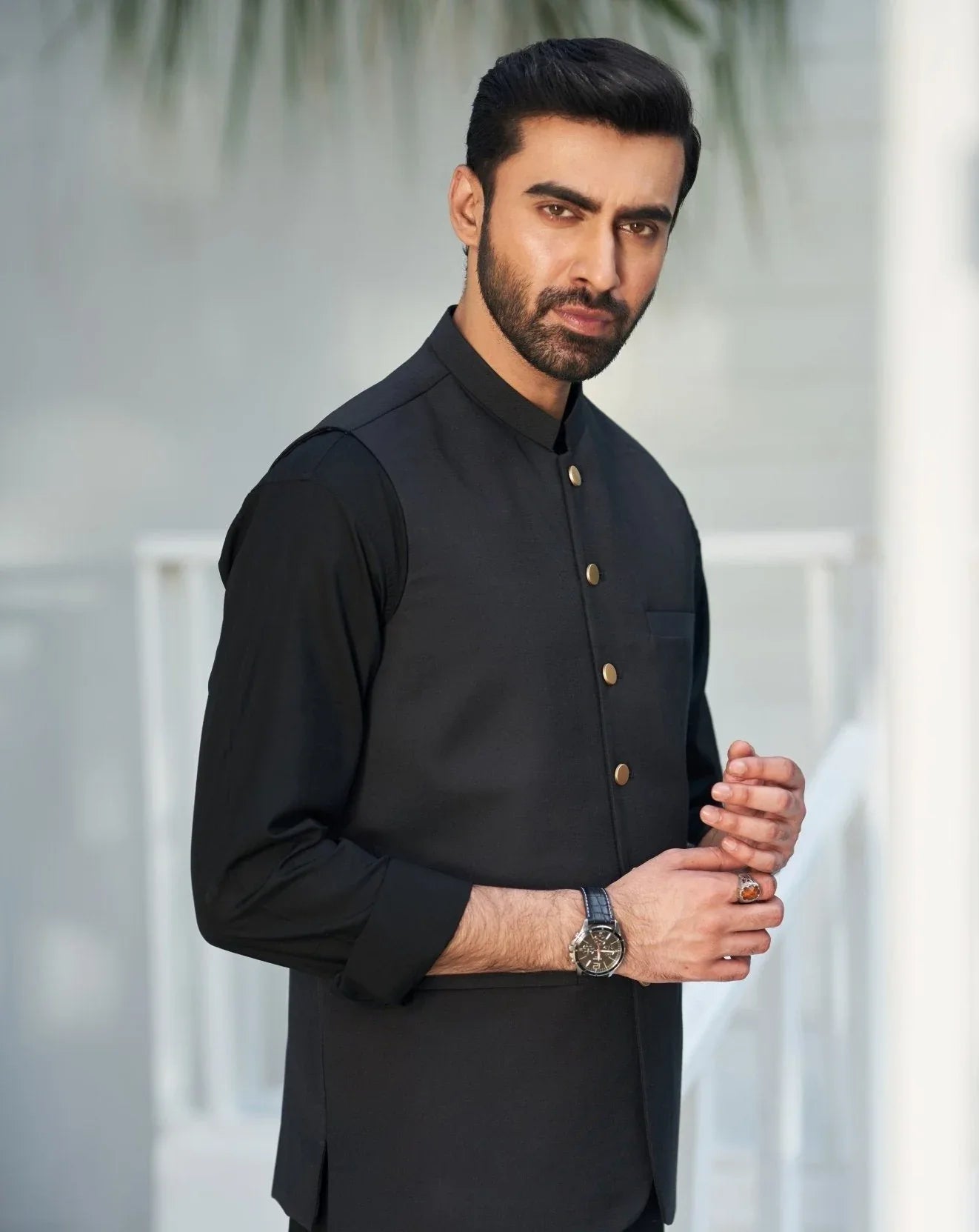 Black Shalwar Kameez with Waistcoat for Men
