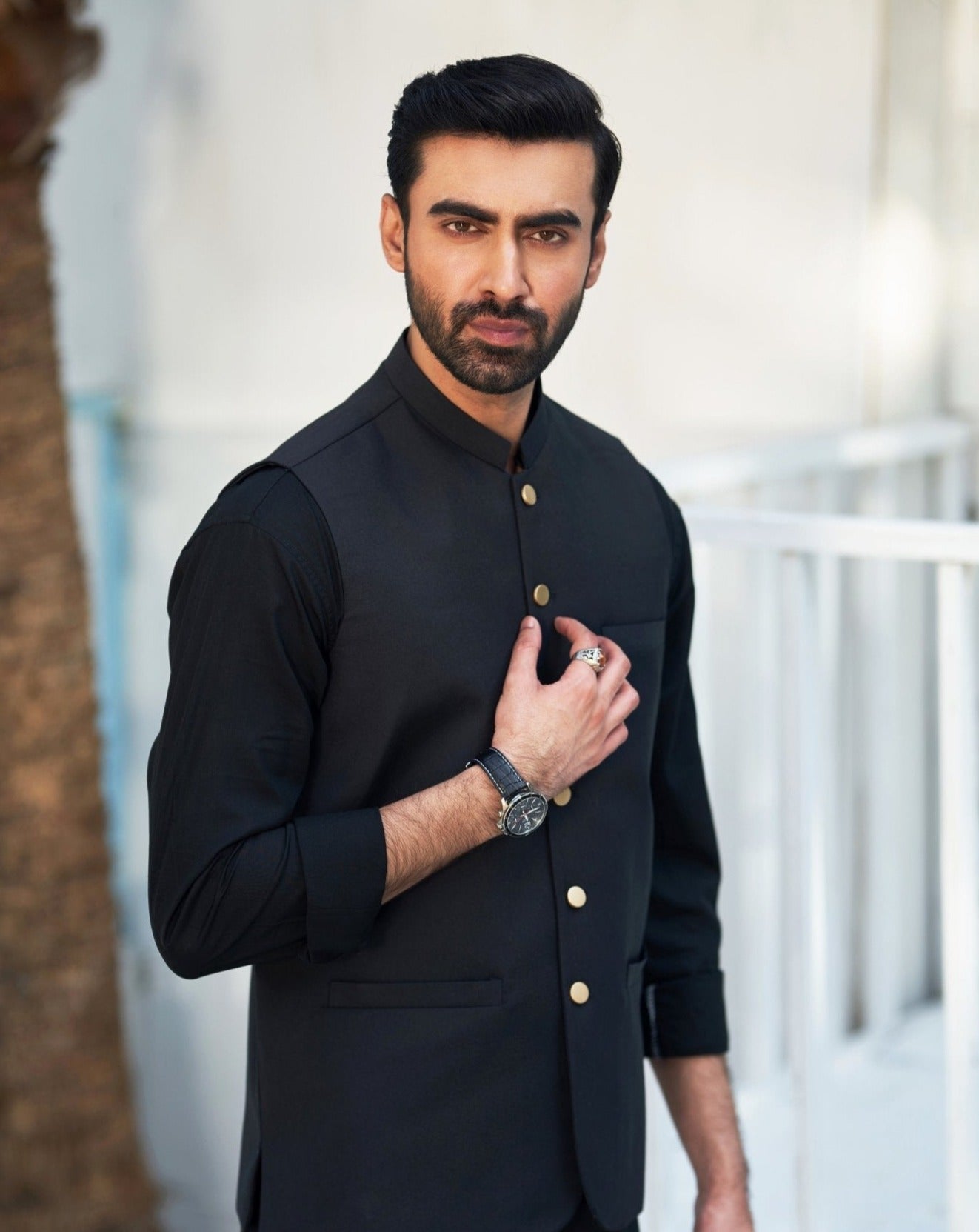 Black Shalwar Kameez with Waistcoat for Men