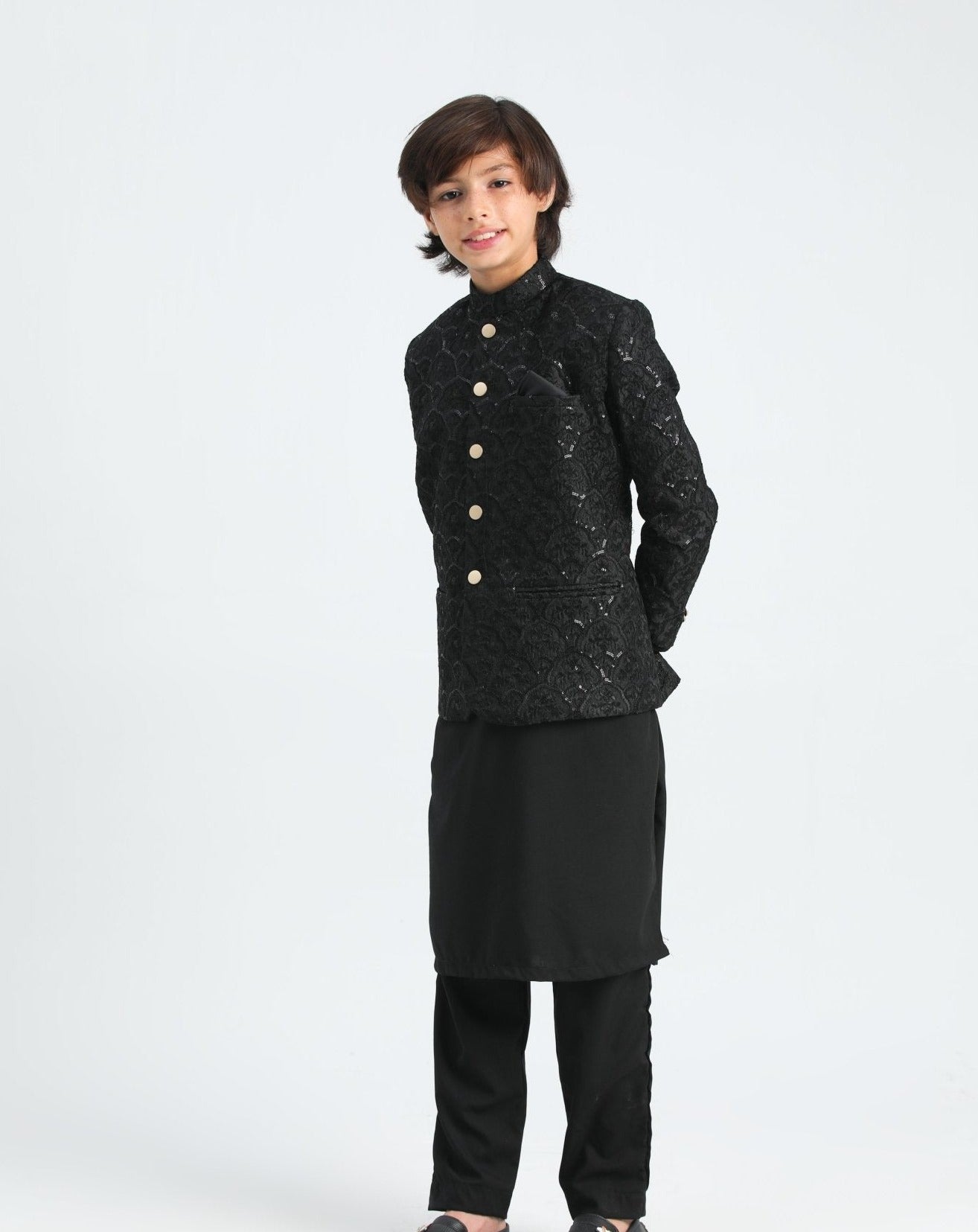 All Black Sequin Embroided - Festive 3PC Set - Kids