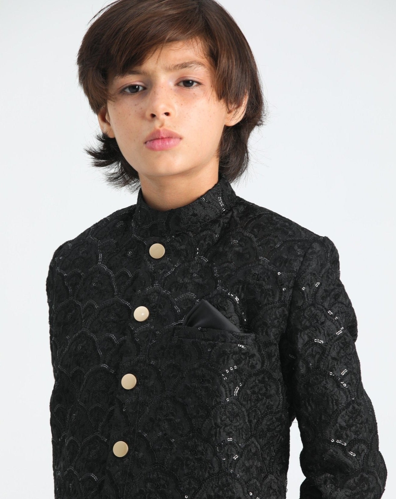 All Black Sequin Embroided - Festive 3PC Set - Kids