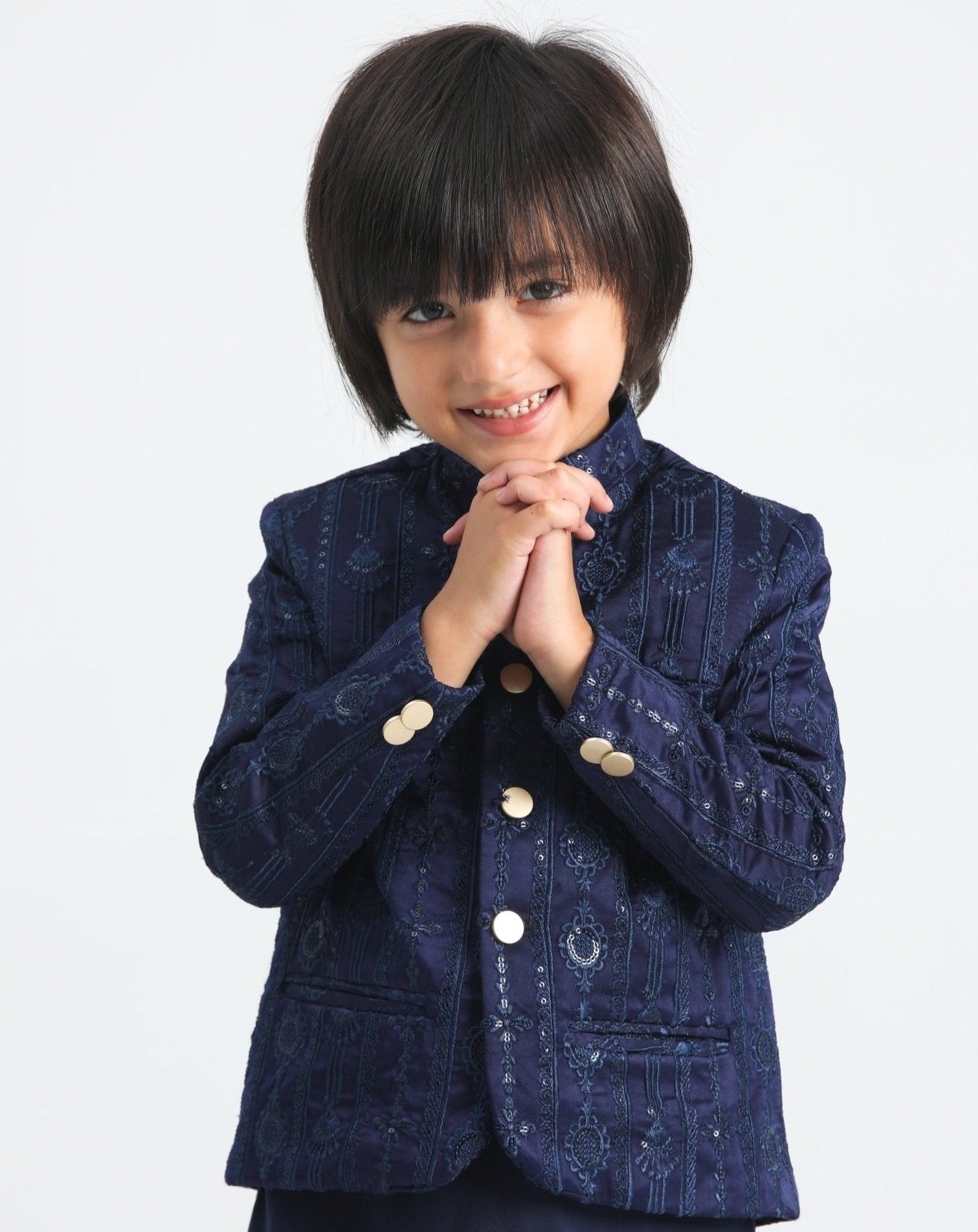 All Blue Sequin Embroided - Festive 3PC Set - Kids