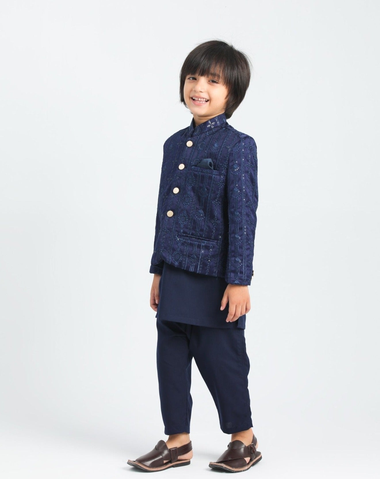 All Blue Sequin Embroided - Festive 3PC Set - Kids