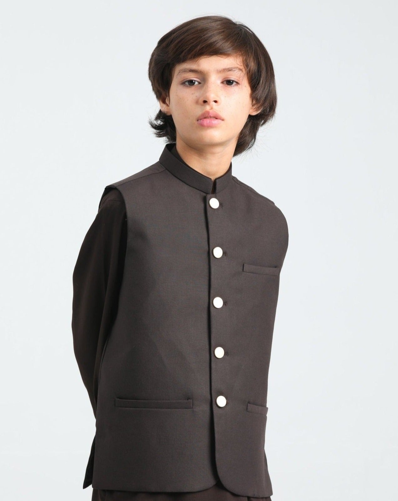 Brown Shalwar Kameez and Waistcoat- 3PC Set - Kids