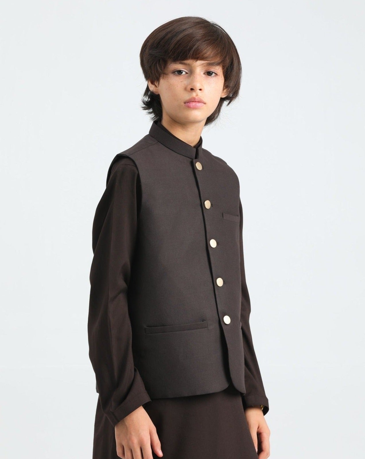 Brown Shalwar Kameez and Waistcoat- 3PC Set - Kids