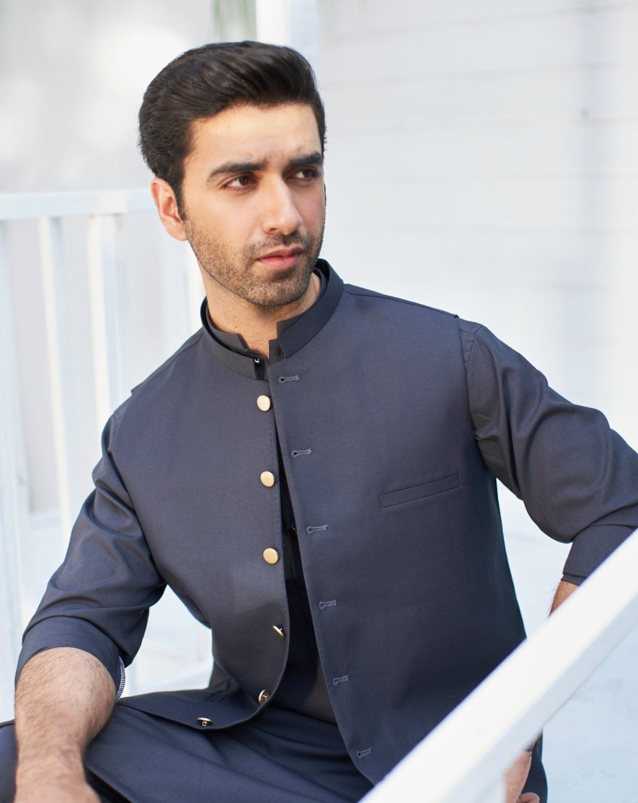 Charcoal Grey Shalwar Kameez and Waistcoat - 3PC - Men