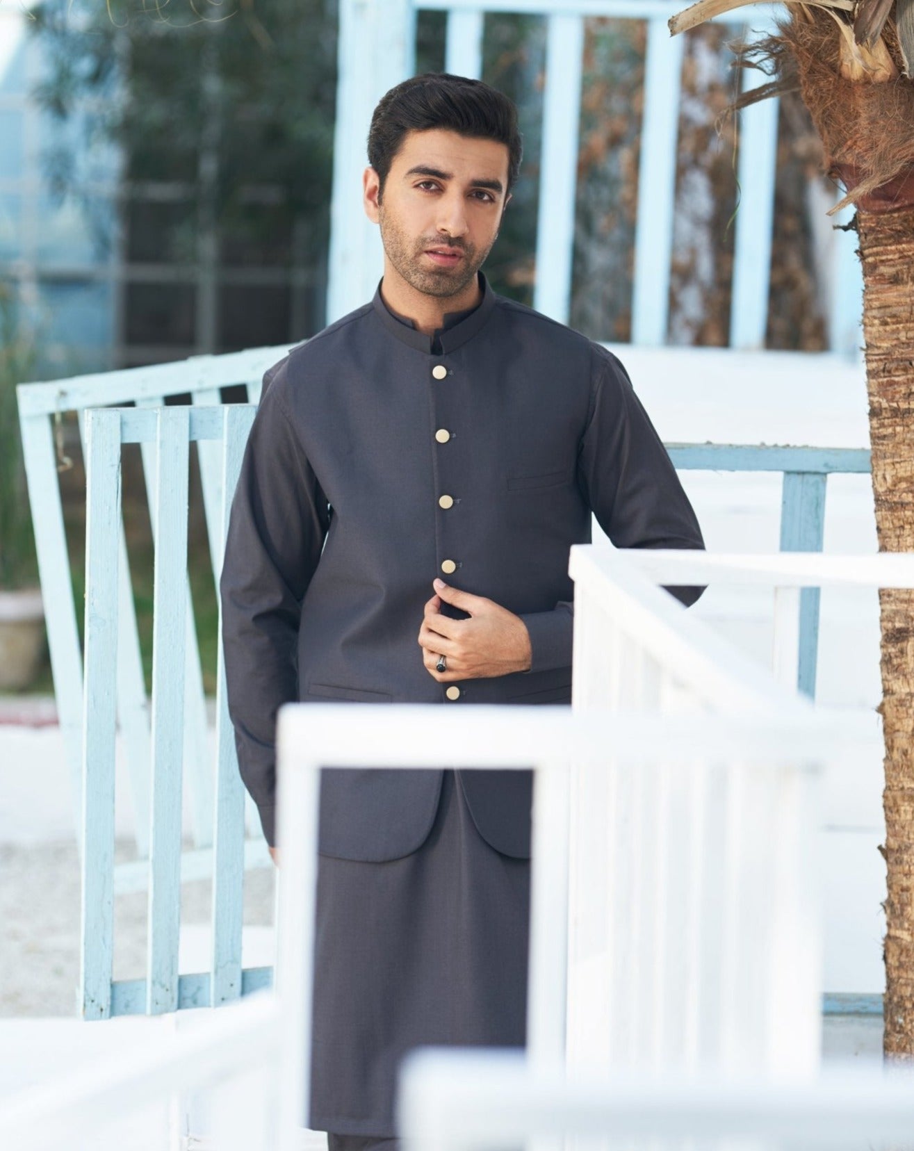 Charcoal Grey Shalwar Kameez and Waistcoat - 3PC - Men