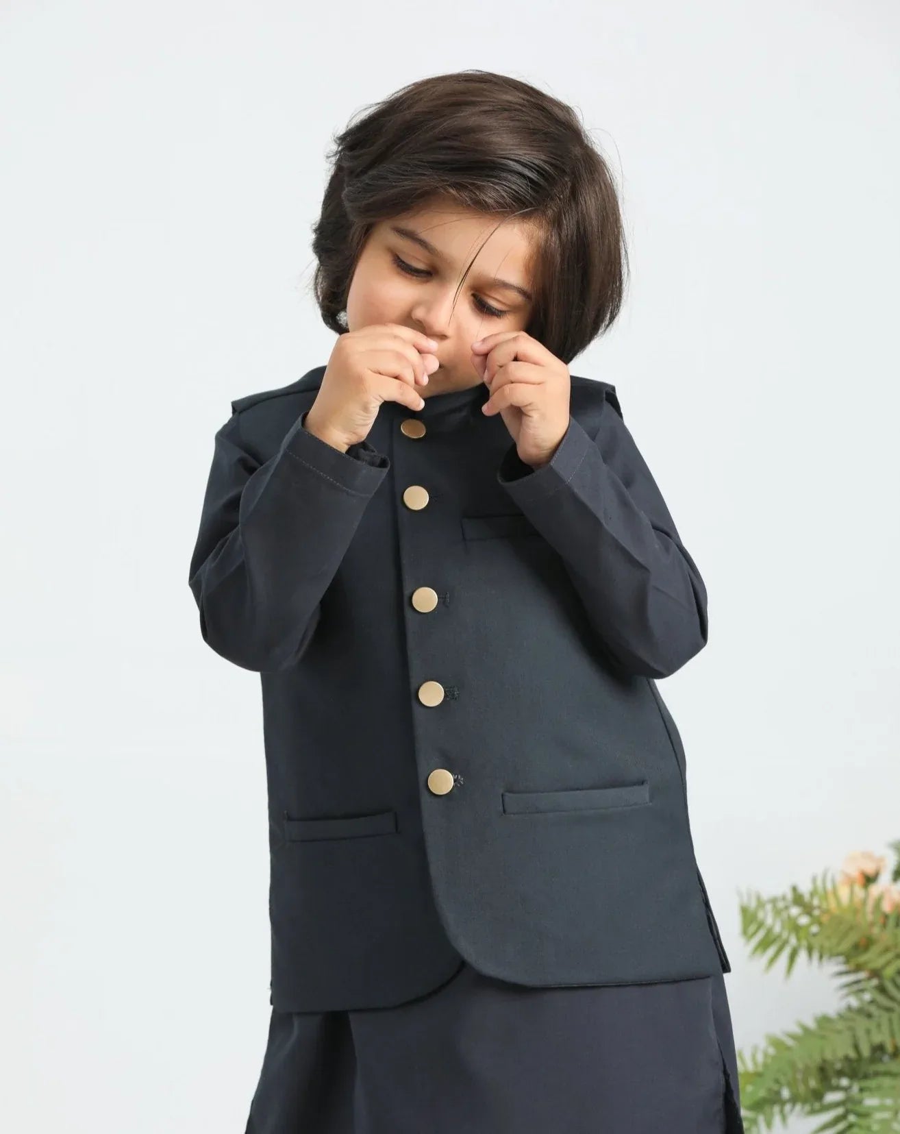 Charcoal Grey Shalwar Kameez and Waistcoat - 3PC - Kids