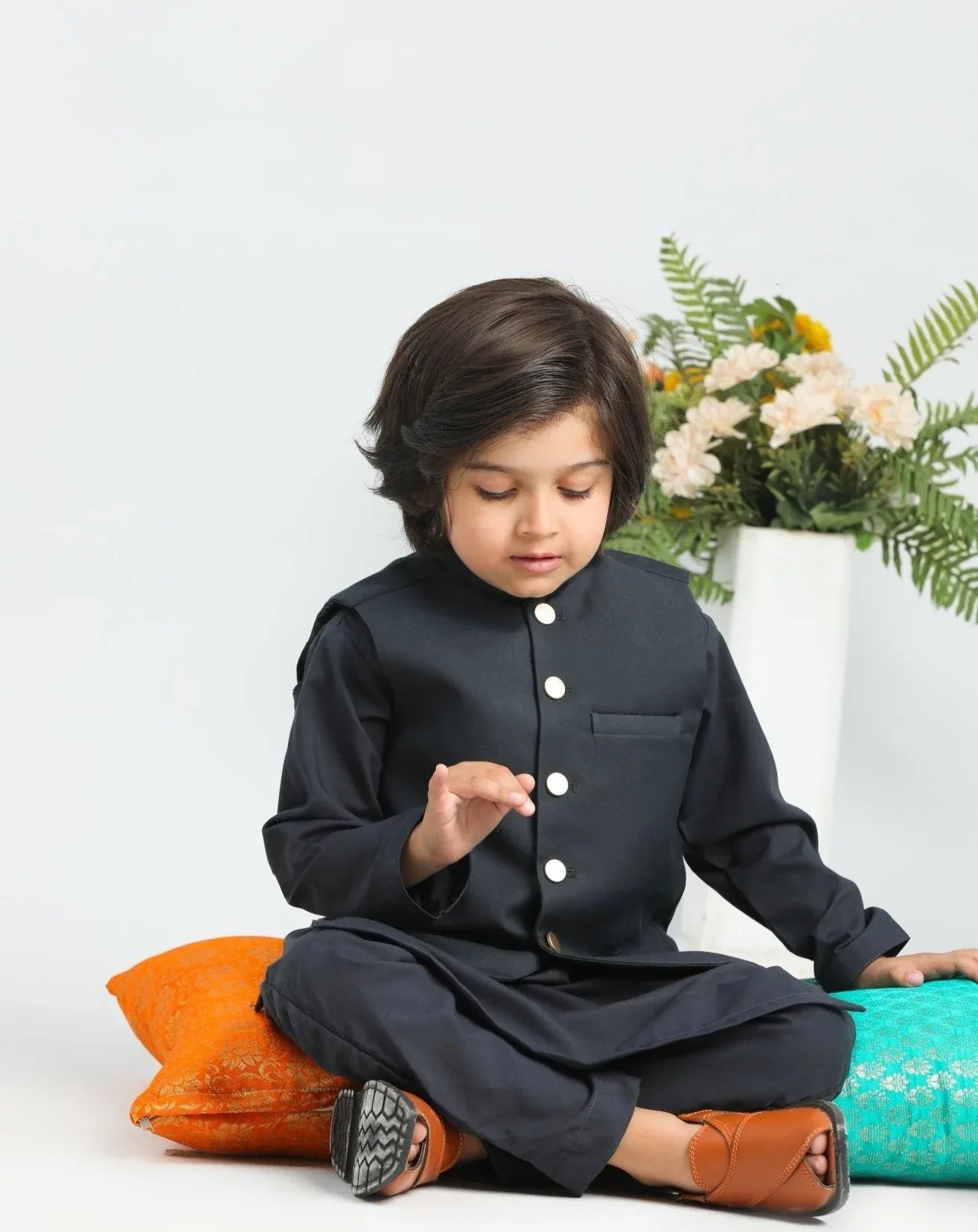 Charcoal Grey Shalwar Kameez and Waistcoat - 3PC - Kids