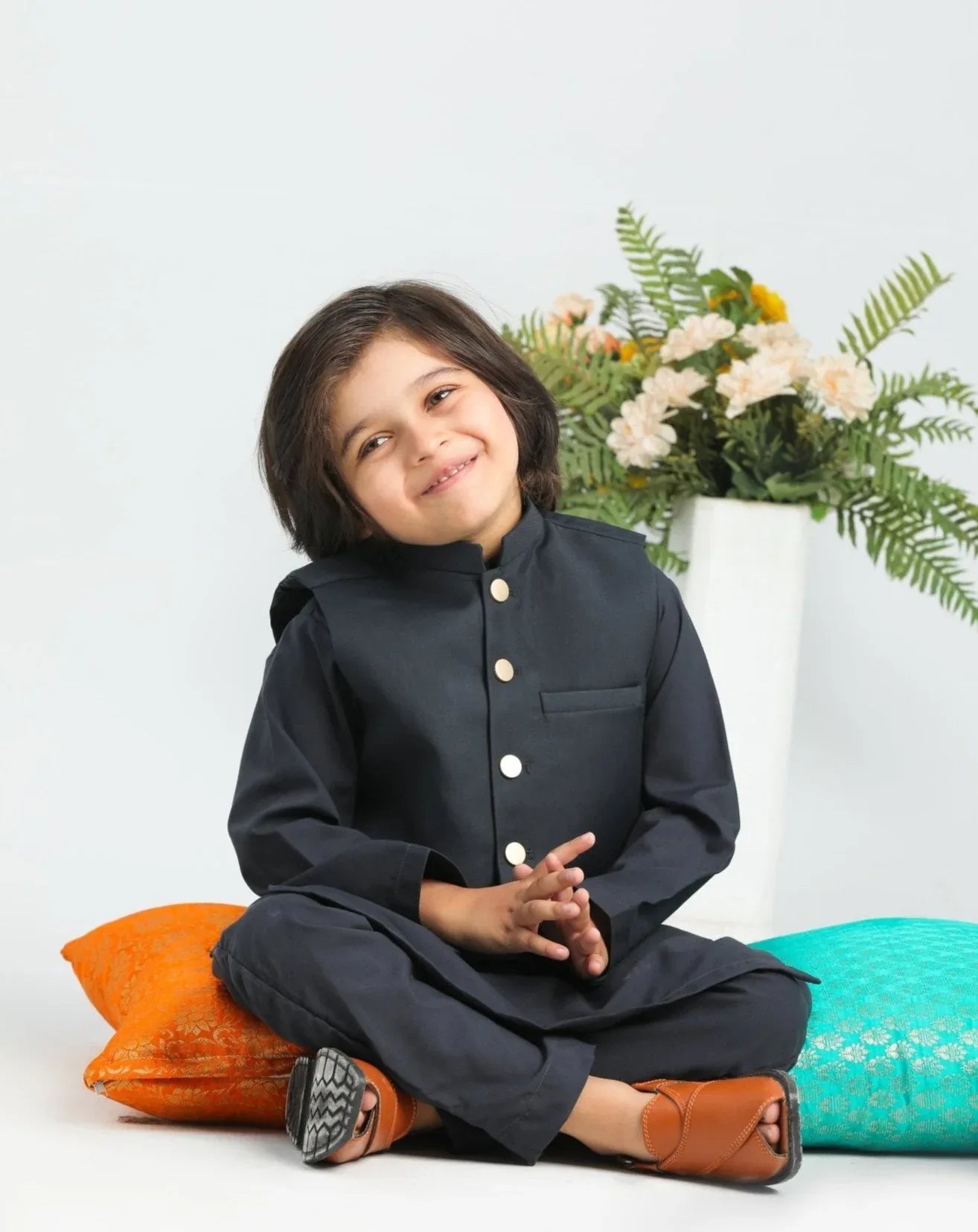 Charcoal Grey Shalwar Kameez and Waistcoat - 3PC - Kids