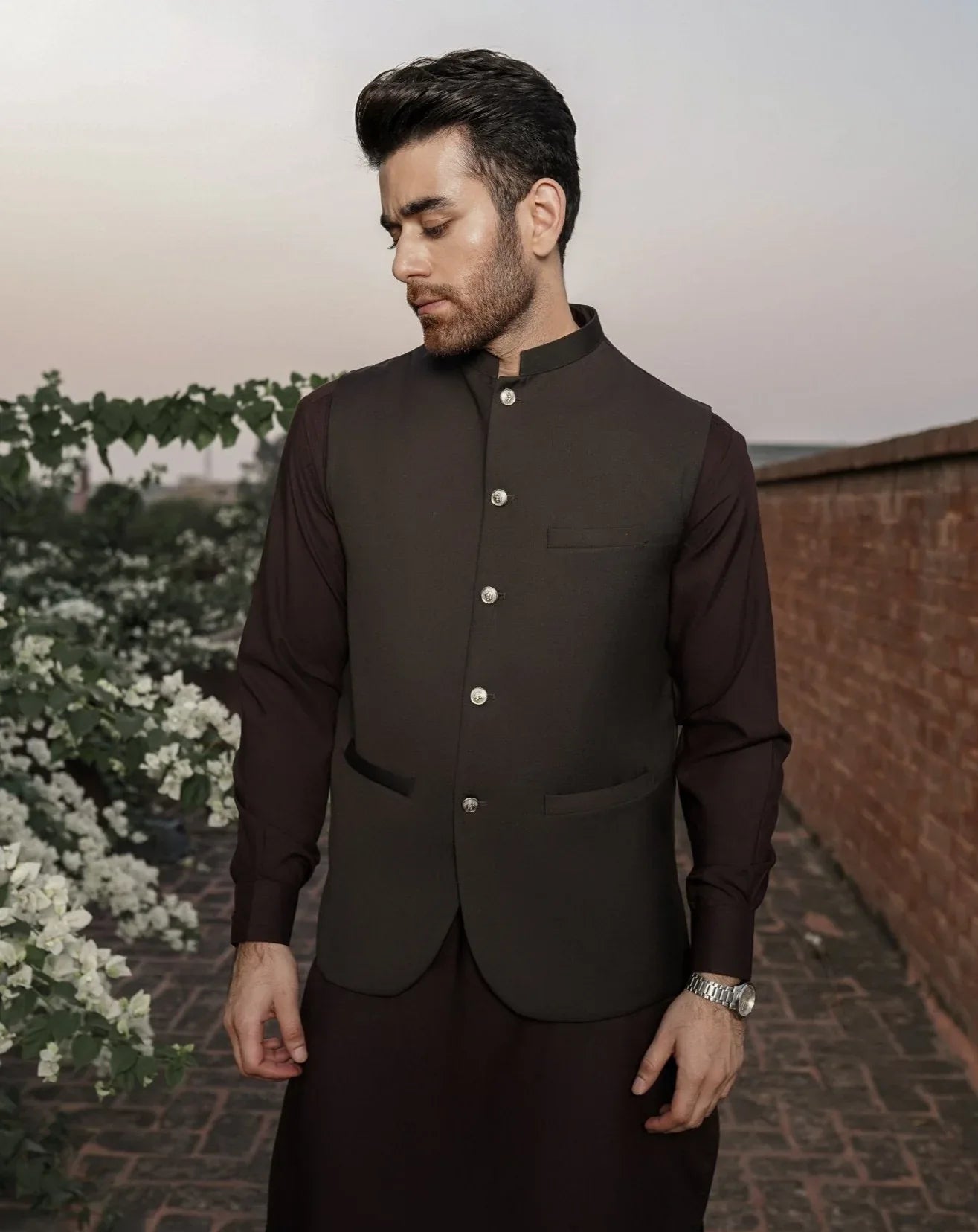 Premium All Brown Outfit Waistcoat with Shalwar Kameez Menswear
