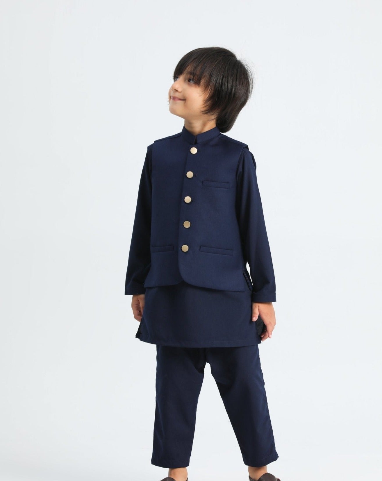 Navy Blue Shalwar Kameez and Waistcoat - 3PC Set - Kids