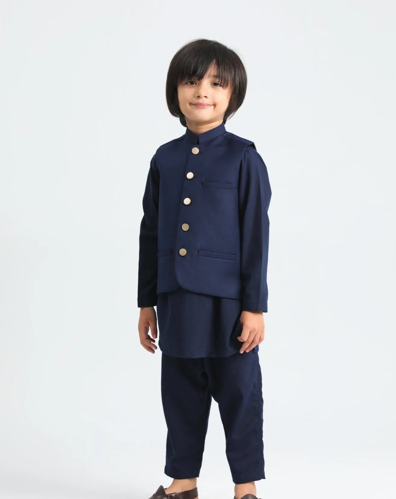 Navy Blue Shalwar Kameez and Waistcoat - 3PC Set - Kids